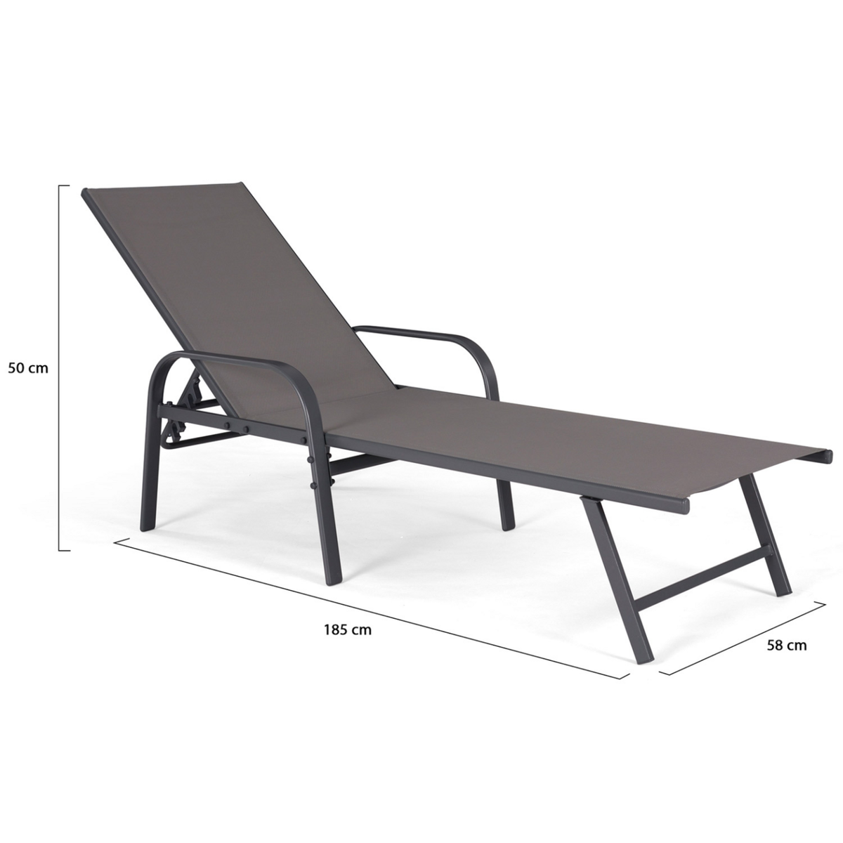 ID MARKET Lot de 2 transats de jardin inclinables FIDJI en acier gris anthracite et toile grise