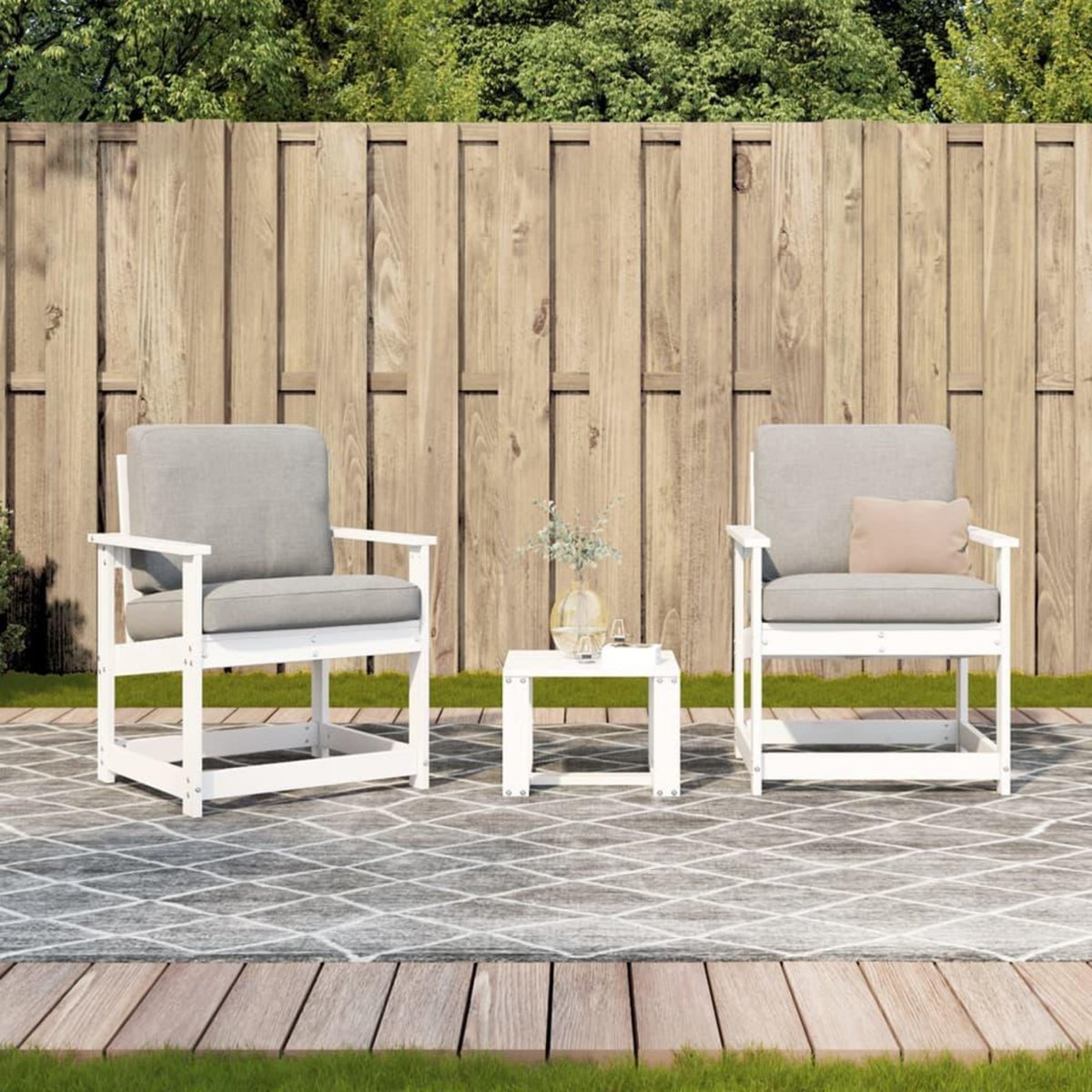 VIDAXL Salon de jardin 3 pcs blanc bois massif de pin