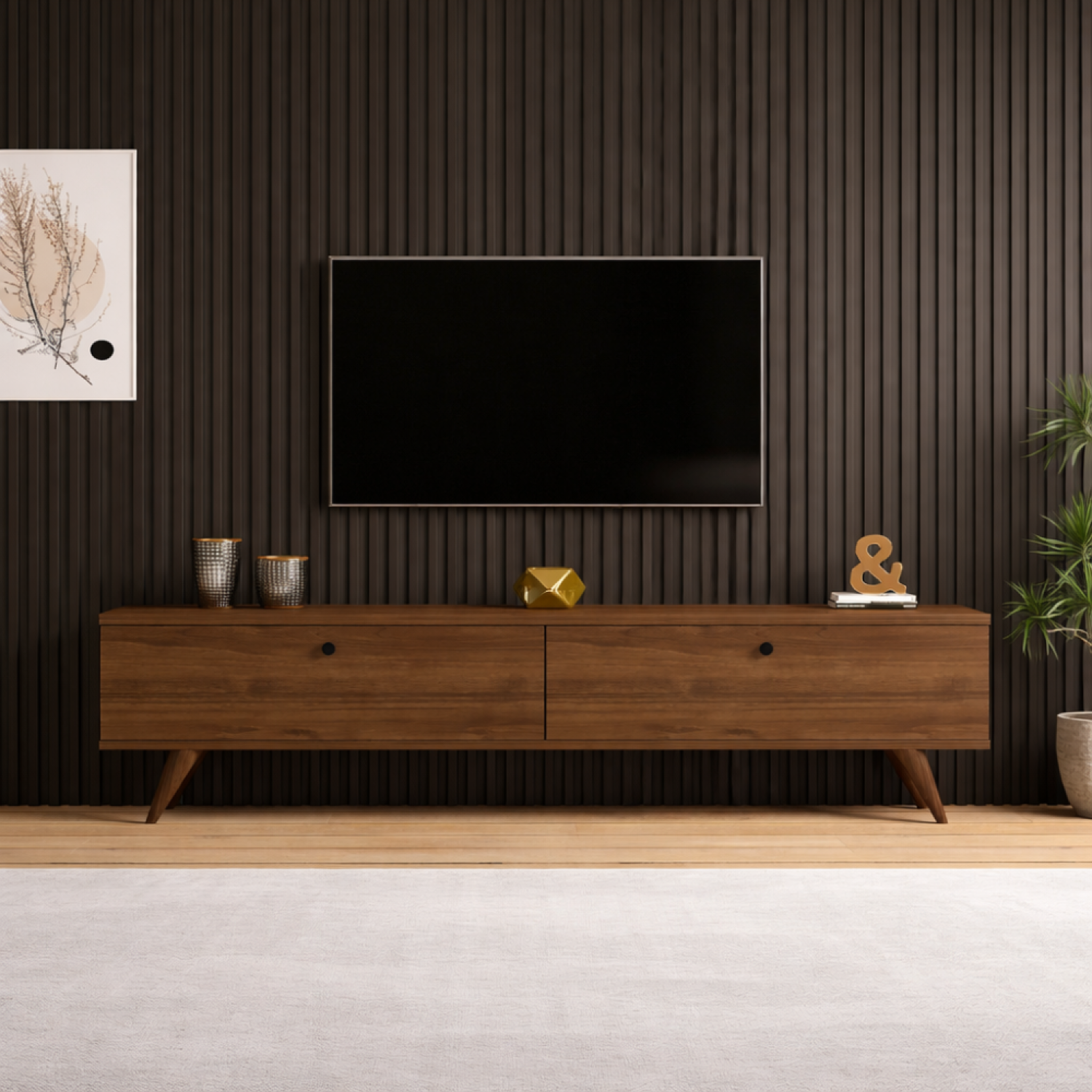 Voir la diapositive 3 : CONCEPT USINE Meuble tv 160cm avec deux placards noyer poly