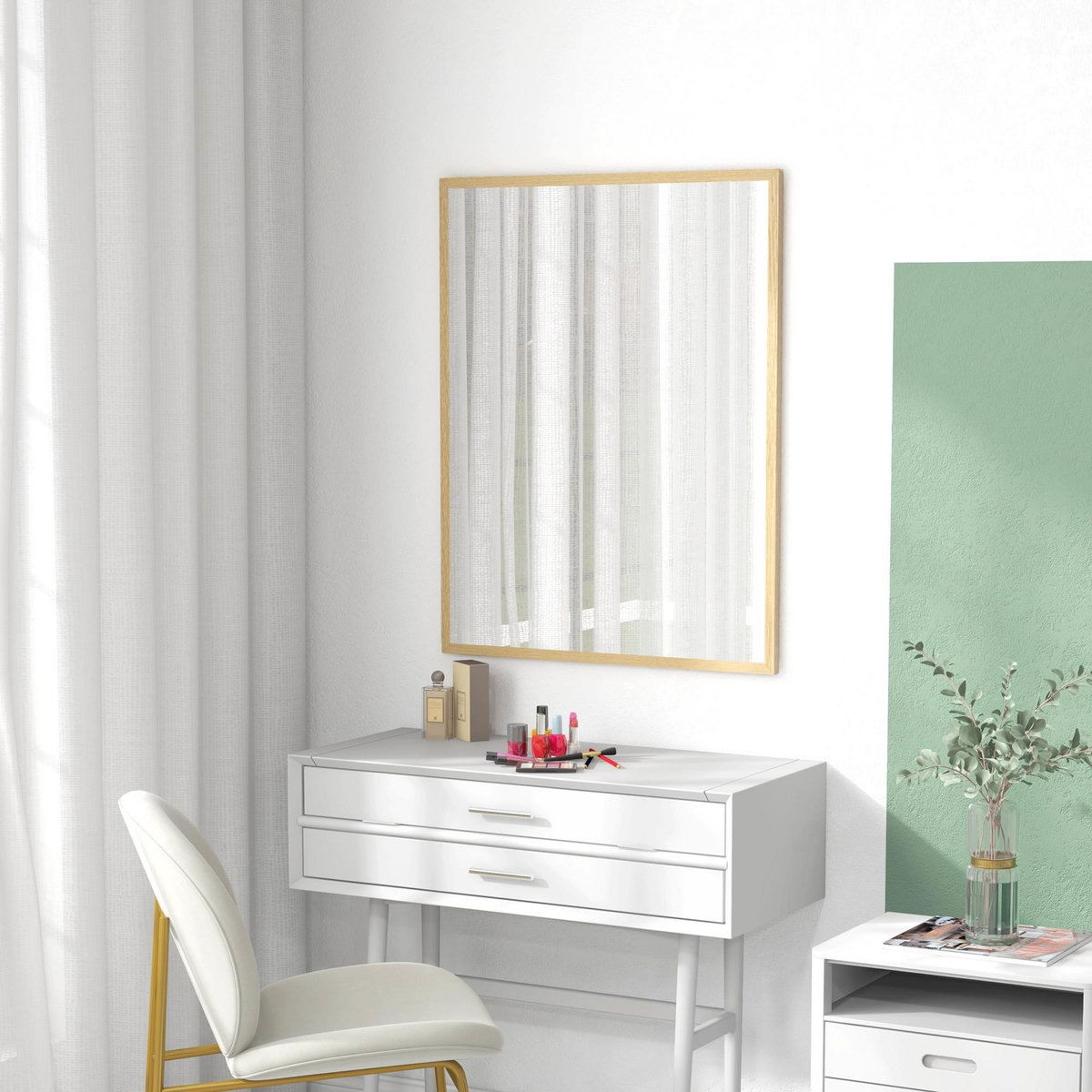 HOMCOM Miroir mural rectangulaire dim. 70L x 90H cm cadre MDF aspect bois clair