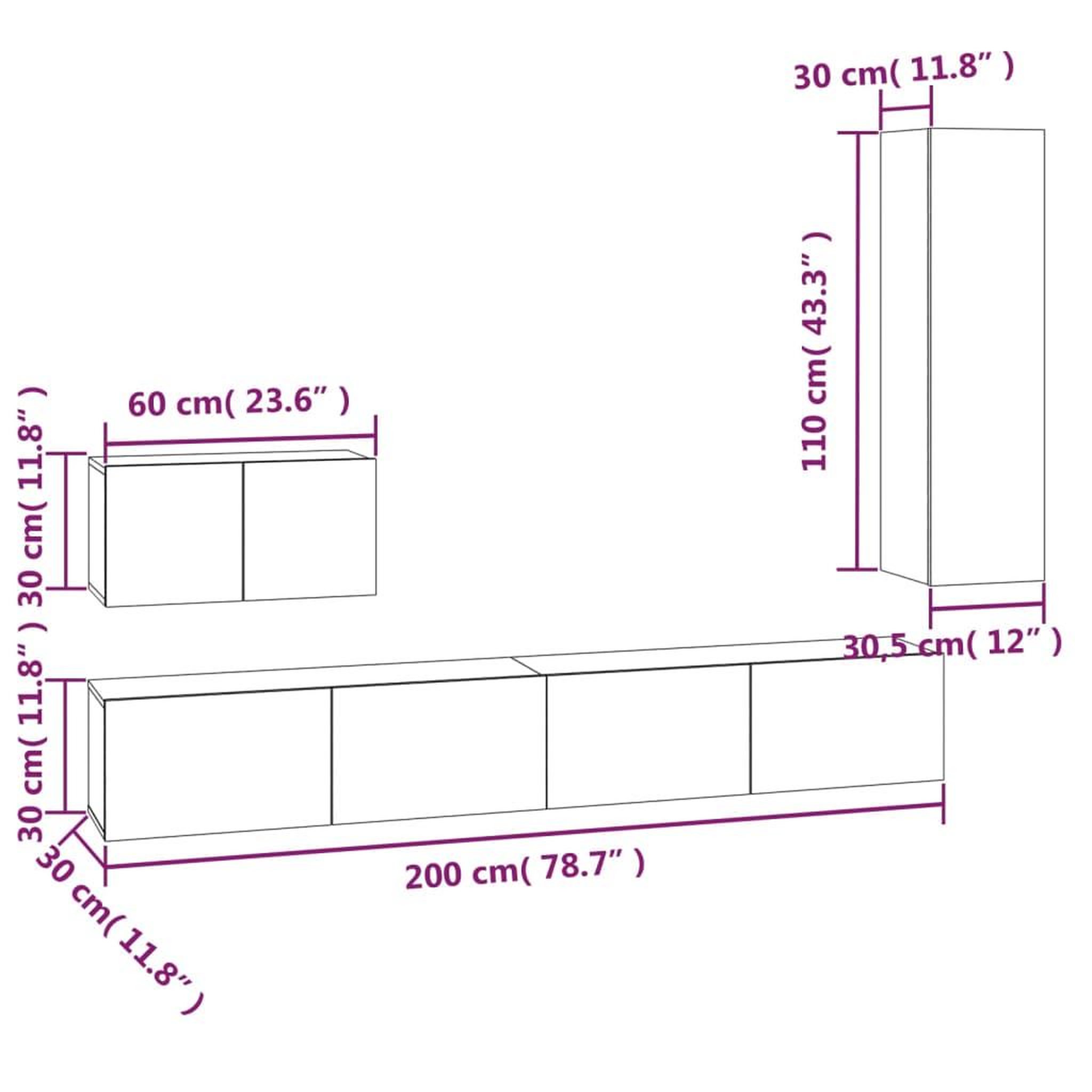 Voir la diapositive 6 : VIDAXL Ensemble de meubles TV 4 pcs Sonoma gris Bois d'ingenierie