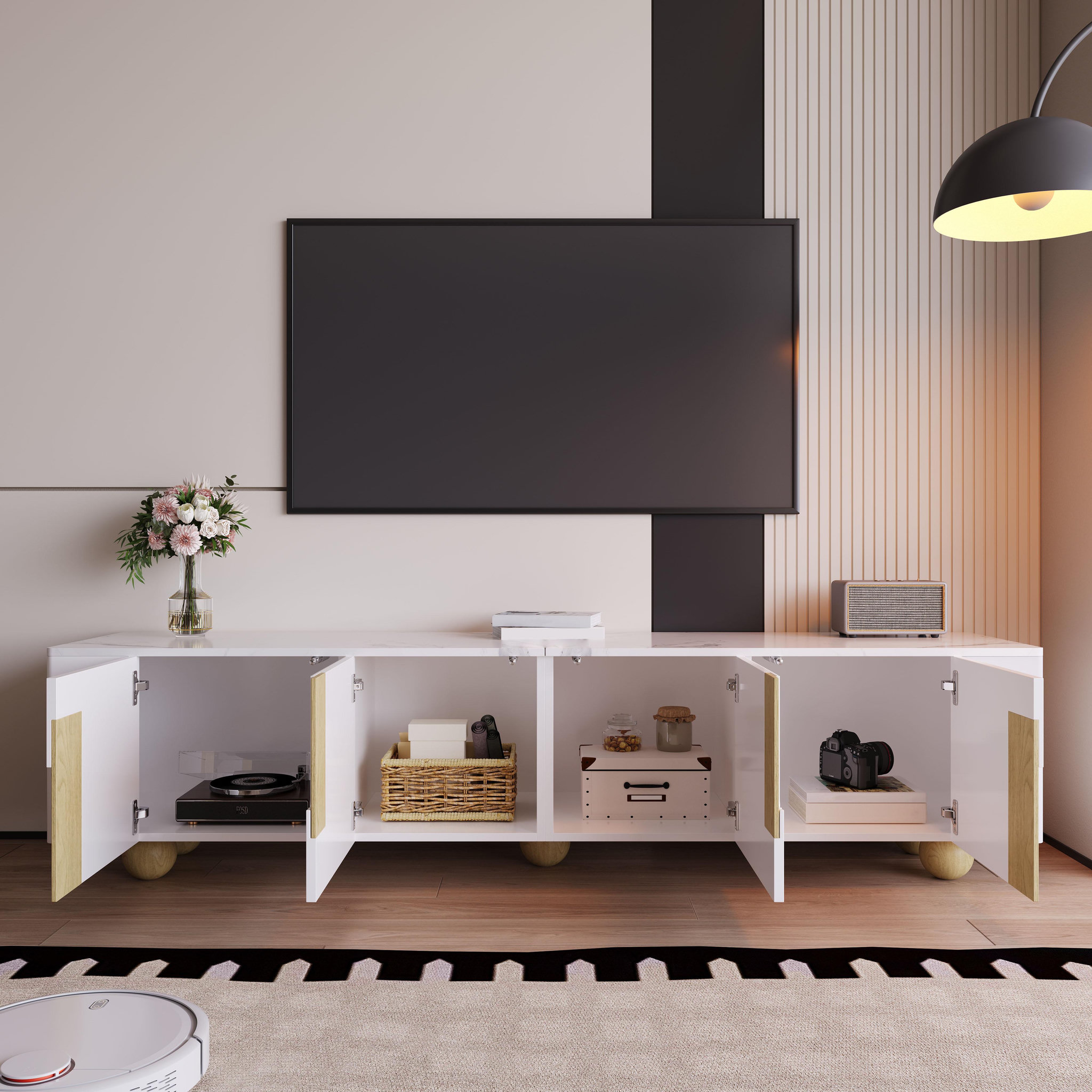 Voir la diapositive 5 : MERAX Meuble tv blanc 180cm mdf