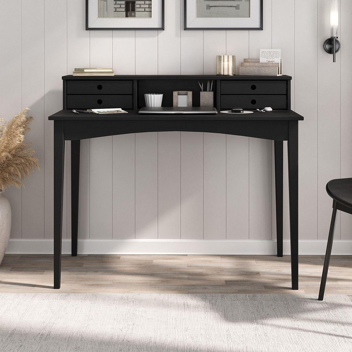 IDIMEX Bureau MILANO en pin massif avec 4 tiroirs et 1 niche