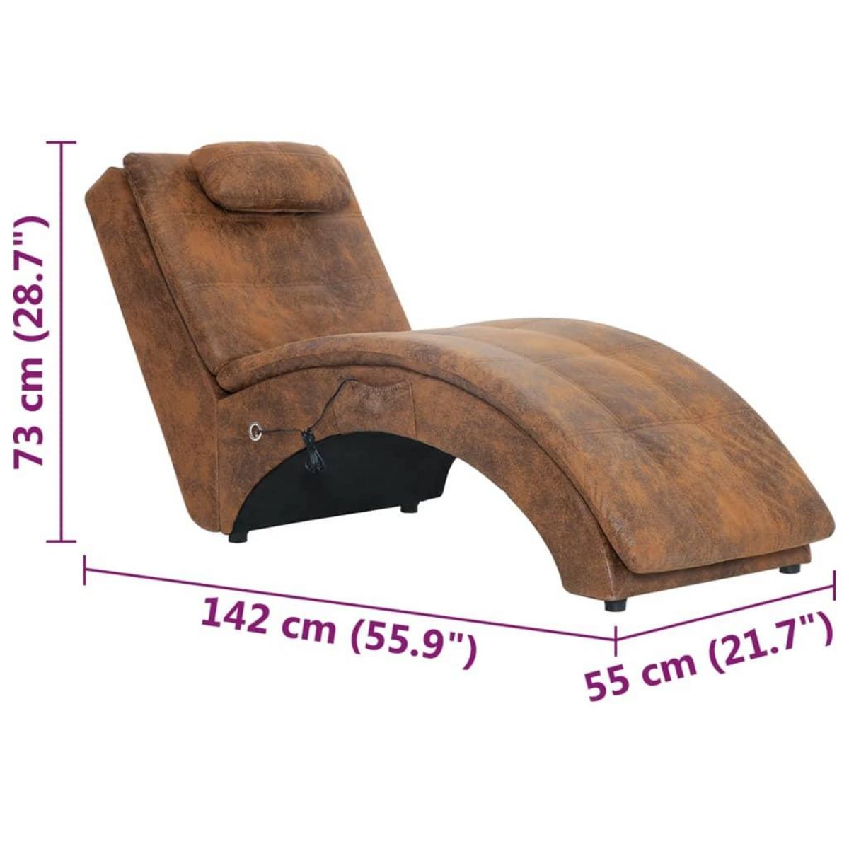 VIDAXL Chaise longue de massage avec oreiller Marron Similicuir daim