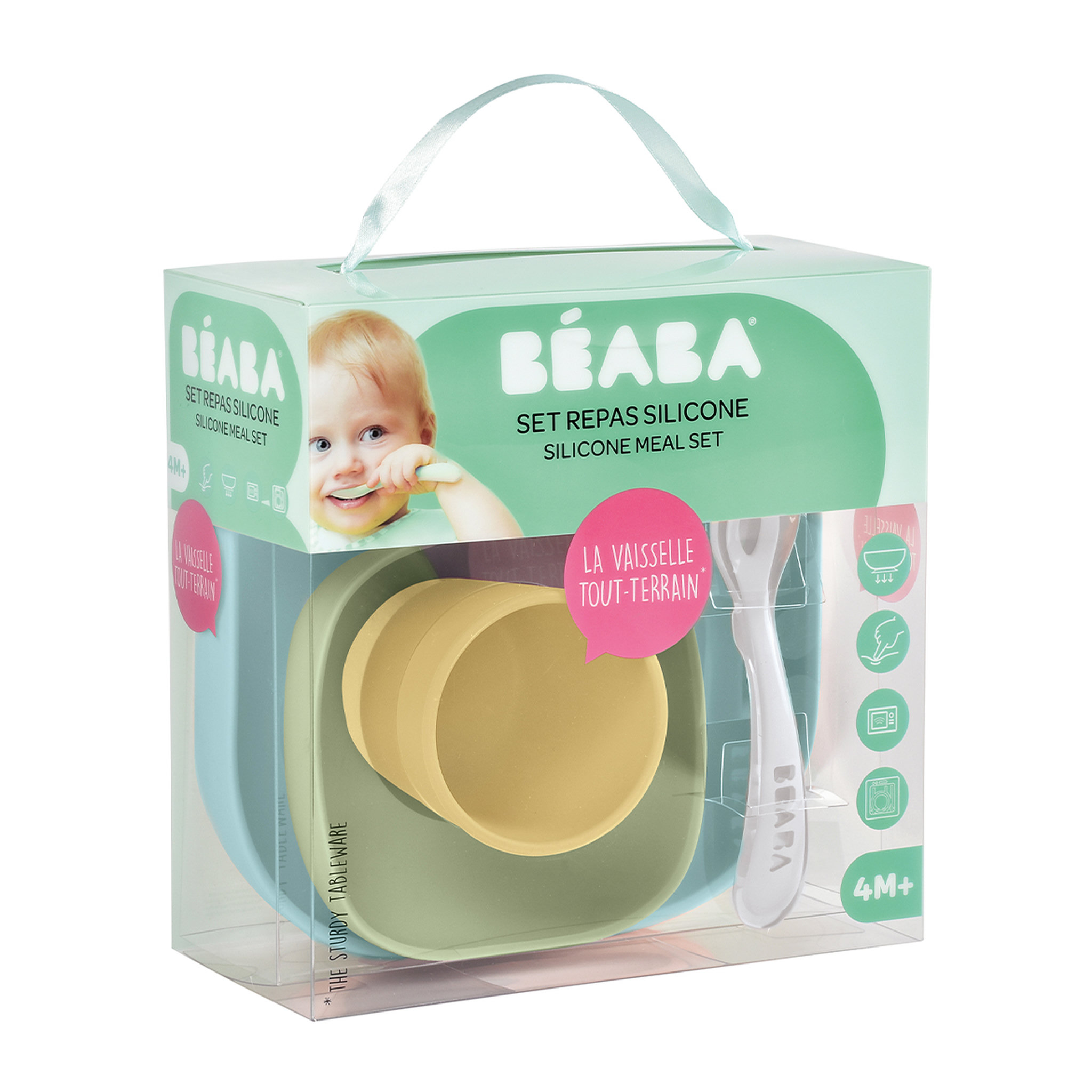 Voir la diapositive 2 : BEABA Set vaisselle silicone 4 pièces - jaune