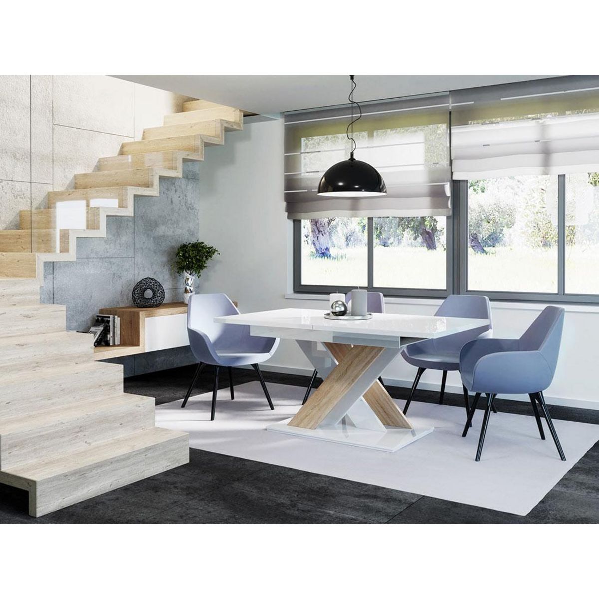 BEST MOBILIER Buriti - table à manger extensible - blanc et chêne clair - 4 à 6 personnes