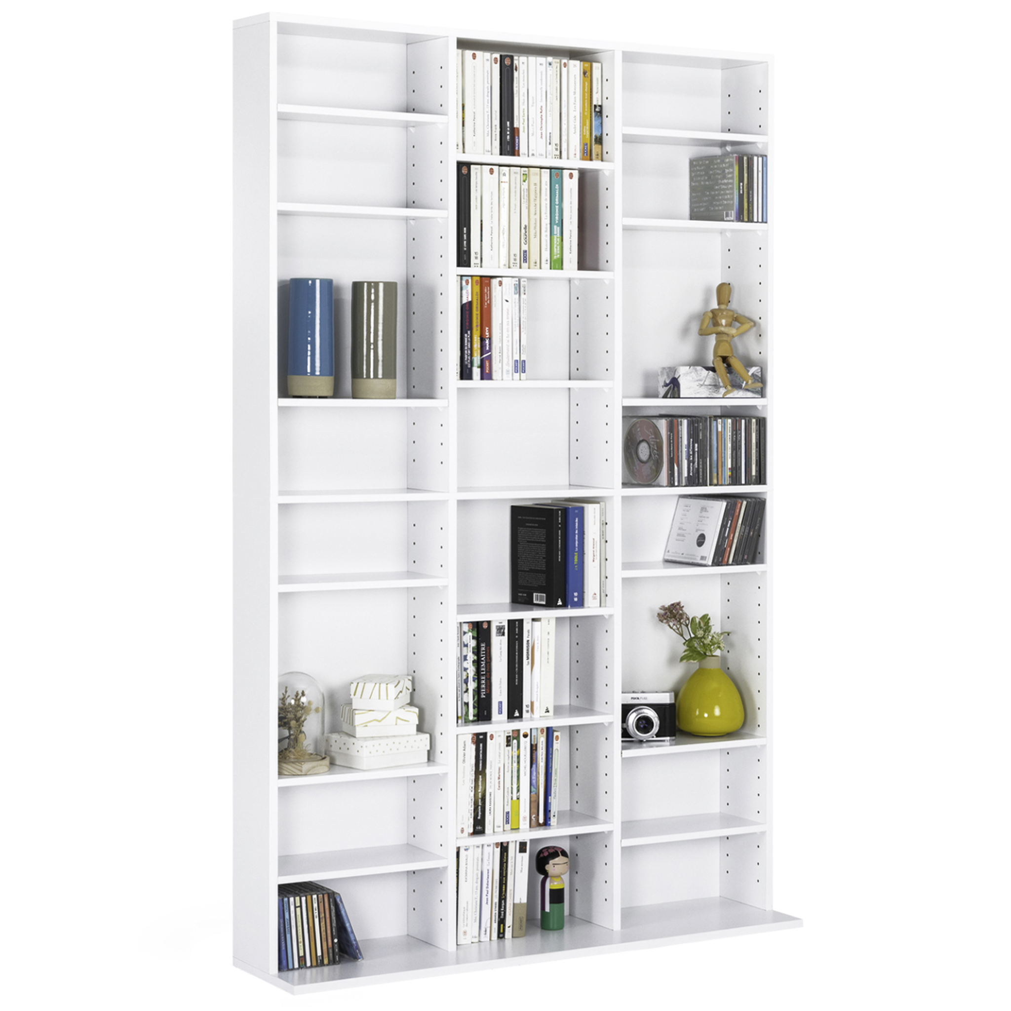 ID MARKET Bibliothèque étagère cd ceylia 30 cases avec étagères modulables bois blanc
