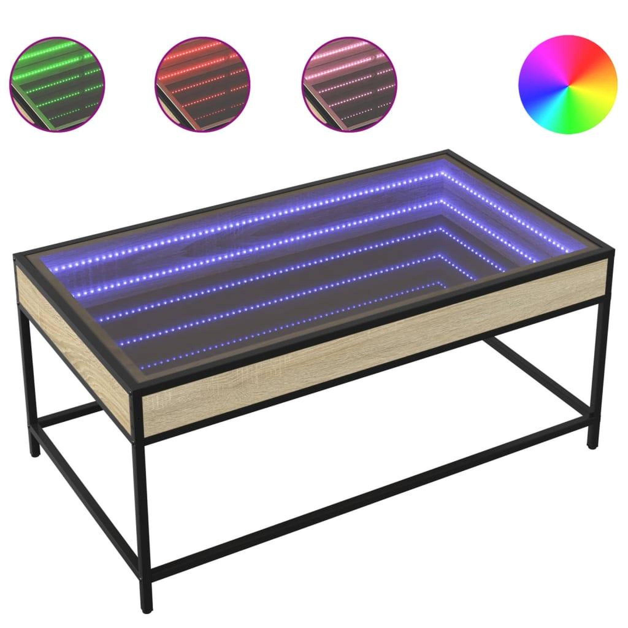 Voir la diapositive 2 : VIDAXL Table basse avec LED infini chene sonoma 90x50x41 cm