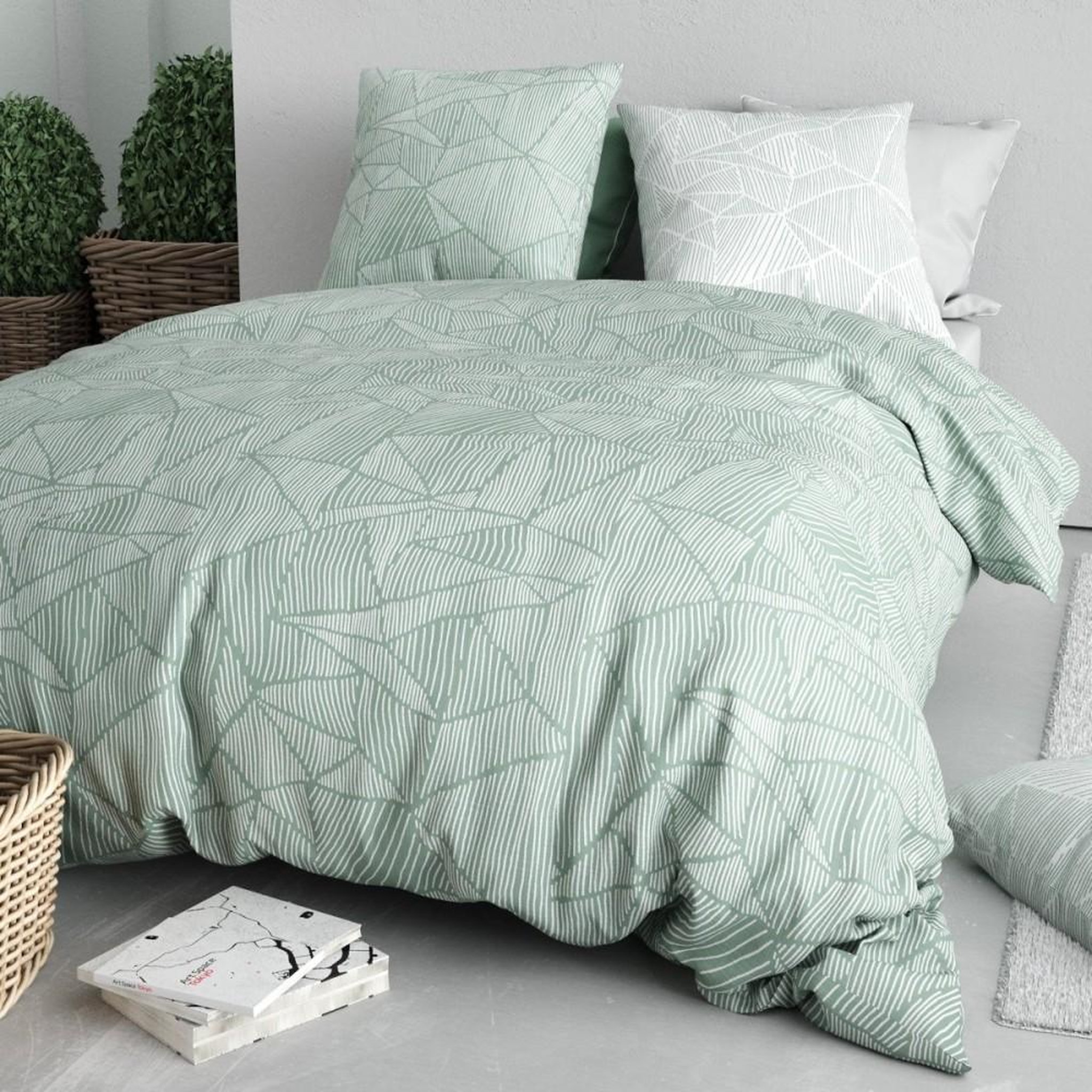 Voir la diapositive 3 : ATELIER DU COTON Housse de couette 200x200 ADELY + 2 taies coton 57 fils