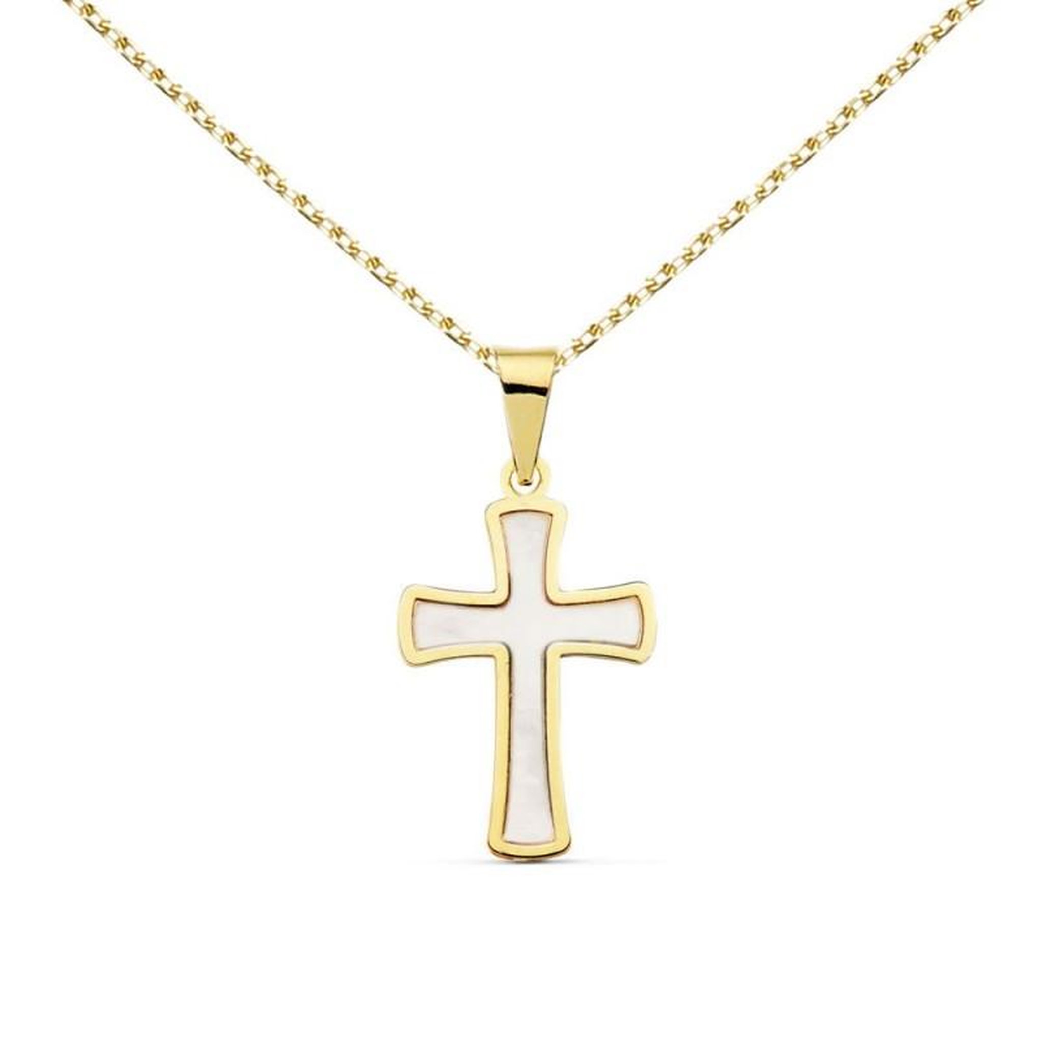 L'ATELIER D'AZUR Collier - Médaille Croix Or 18 Carats 750/000 Jaune et Nacre - Chaine Dorée