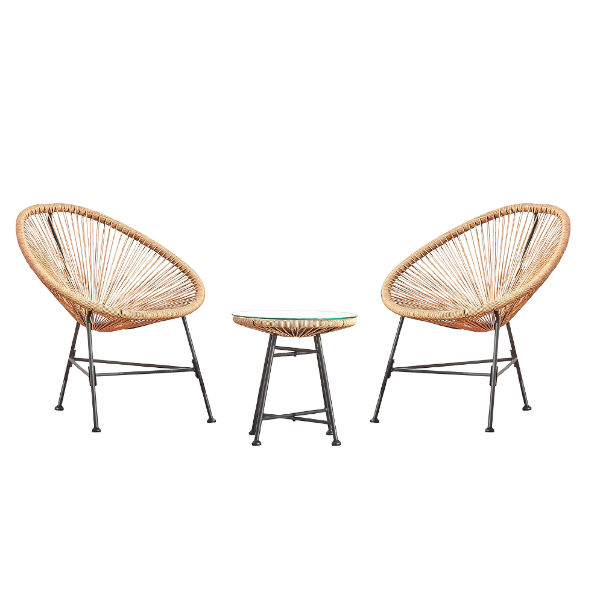 CONCEPT USINE Salon de jardin 2 fauteuils ronds et table basse naturel acapulco