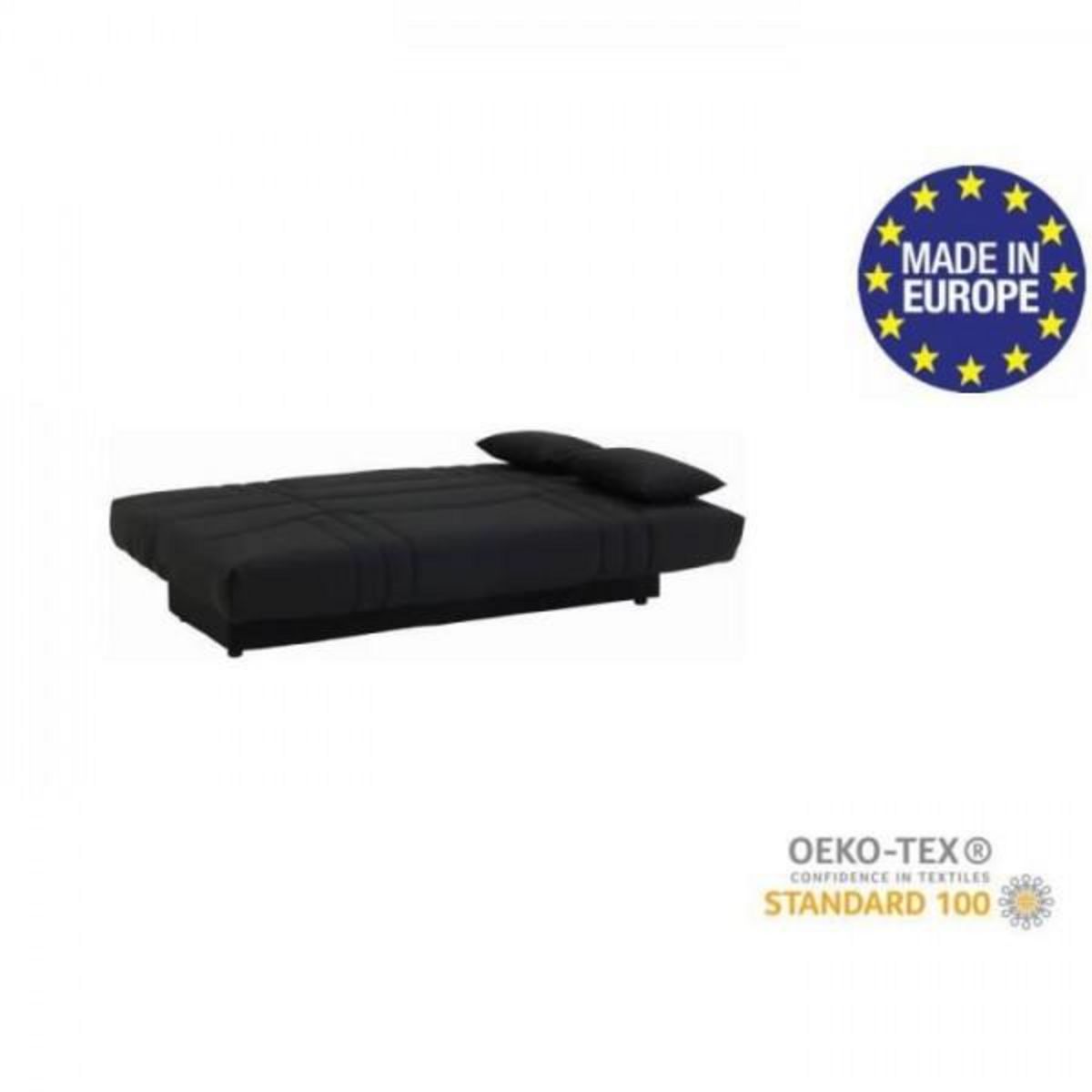 MARKET24 Banquette clic clac 3 places - Tissu noir - L 190 x P 92 cm - DREAM - Style Contemporain