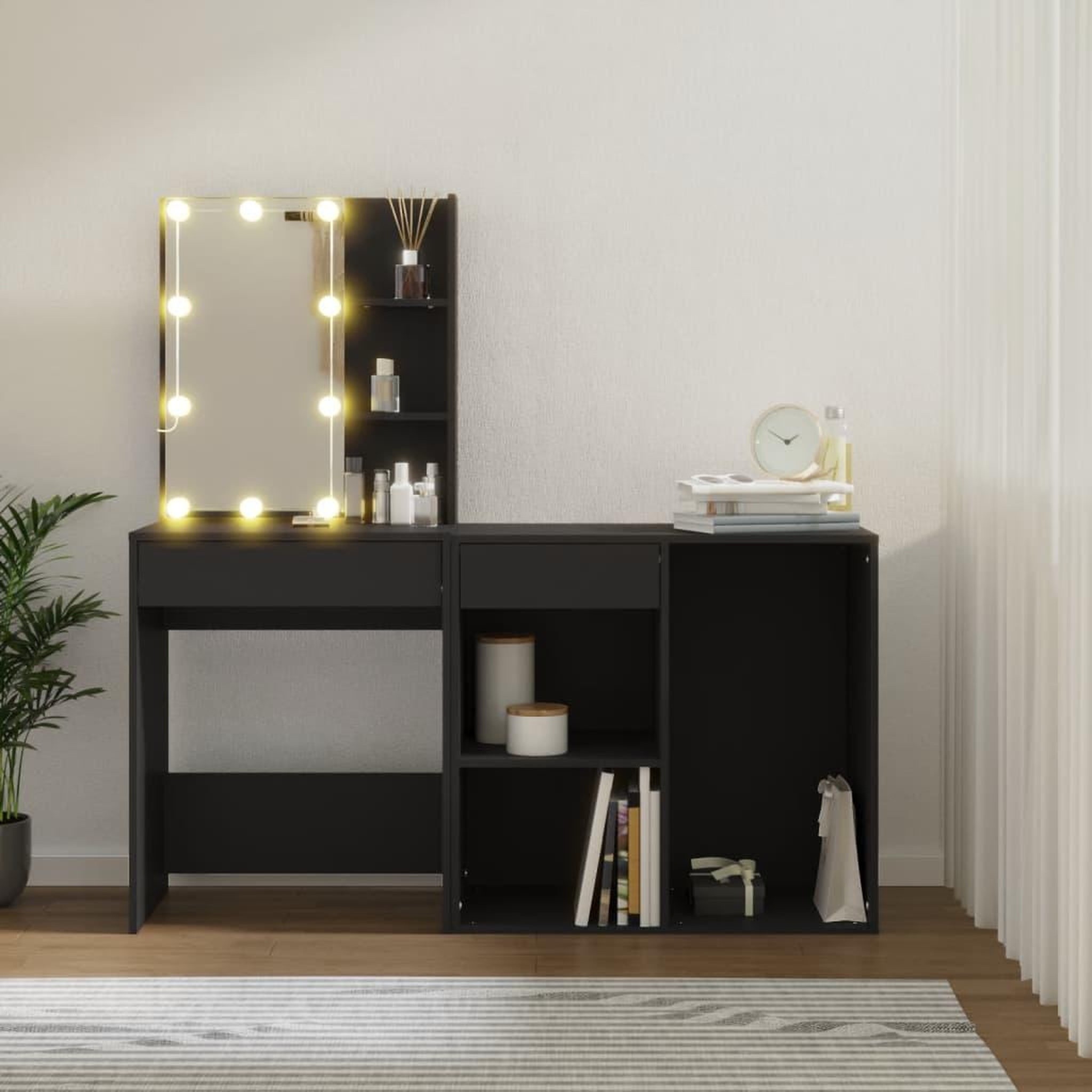 Voir la diapositive 4 : VIDAXL Coiffeuse a LED avec armoire noir bois d'ingenierie