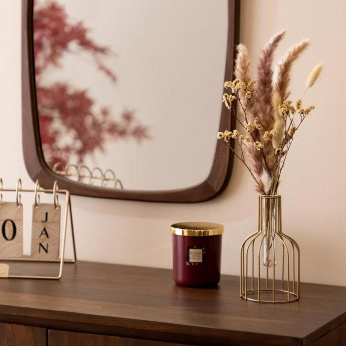 ATMOSPHERA Composition de Fleurs Séchées  Automne  40cm Rose