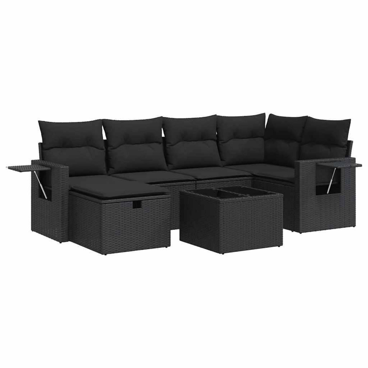 VIDAXL Salon de jardin 7 pcs avec coussins noir resine tressee