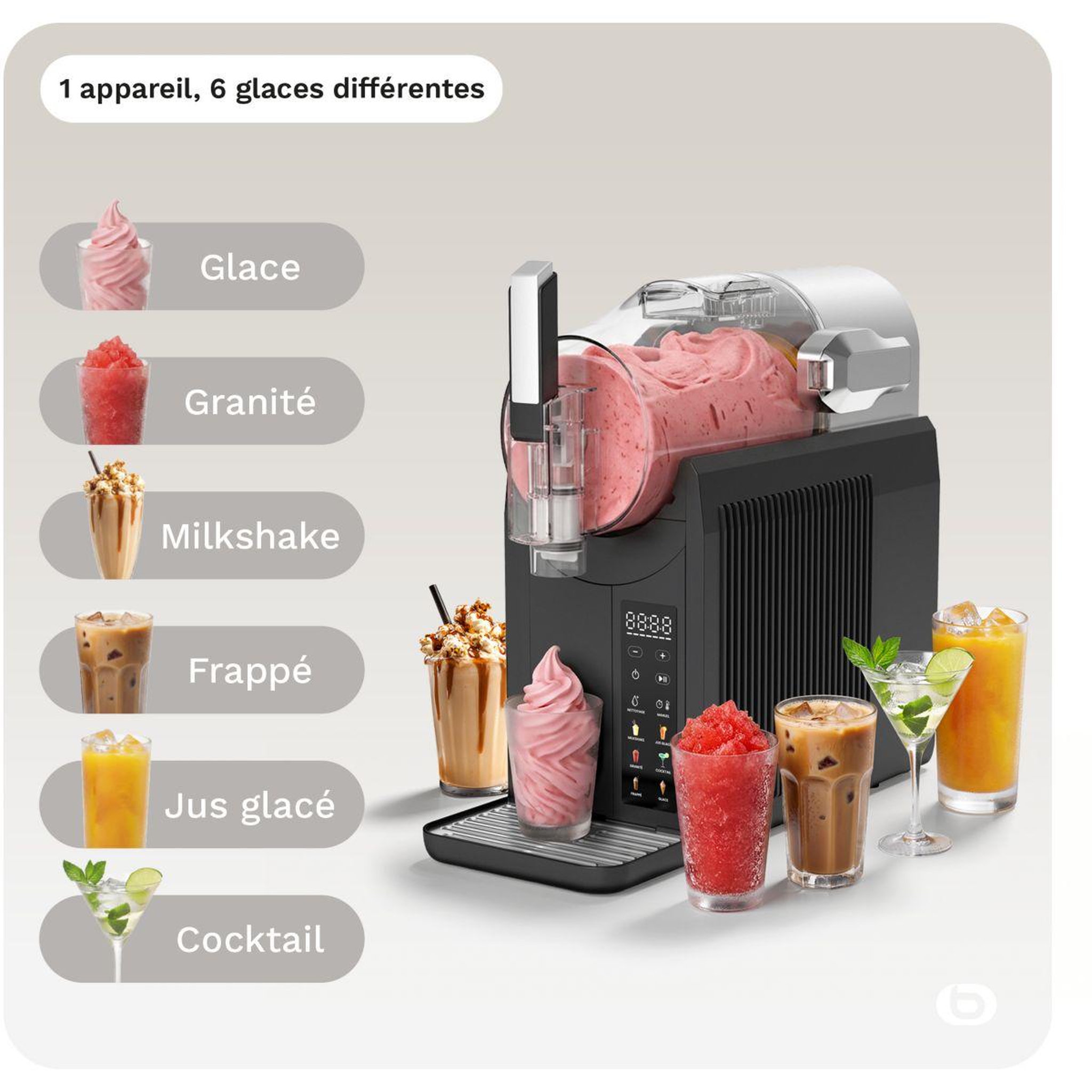 Voir la diapositive 2 : ESSENTIEL B Machine à granita EMGG1 Glaces à l'italienne, granités, milkshakes, cafés frappés, jus glacés, cocktails, 2L