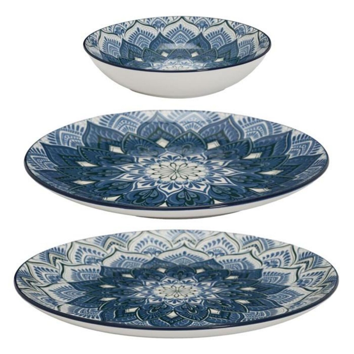 Paris Prix Service de Table 12 Pièces  Mandala  27cm Bleu