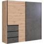 Voir la diapositive 1 : MARKET24 Armoire 2 portes coulissantes 3 tiroirs - Décor chene artisan et béton gris - L 200,1 x P 61,2 x H 200,5 cm - WINN2