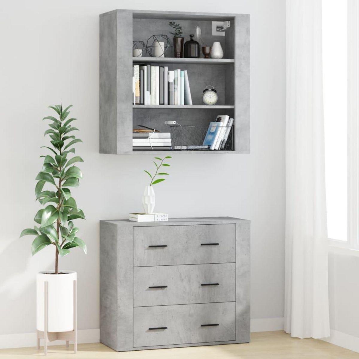VIDAXL Buffet haut Gris beton Bois d'ingenierie