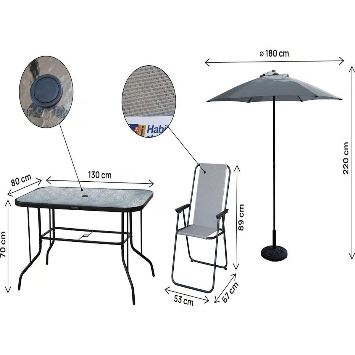 Habitat et Jardin Table et chaises de jardin avec parasol en métal  Convivia  - 6 places - Gris clair