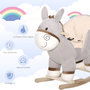 Voir la diapositive 5 : HOMCOM Cheval à bascule modèle âne fonction musicale selle grand confort peluche courte douce bois peuplier gris dim. 61L x 34l x 58H cm