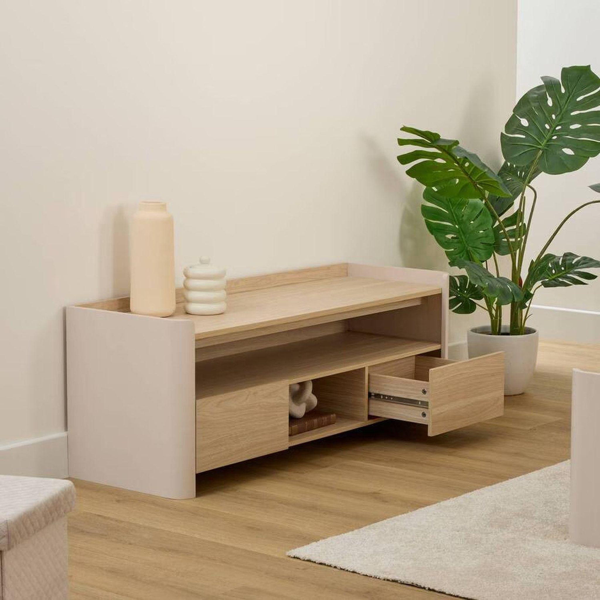 Voir la diapositive 6 : FIVE Meuble tv 2 tiroirs roundy - beige