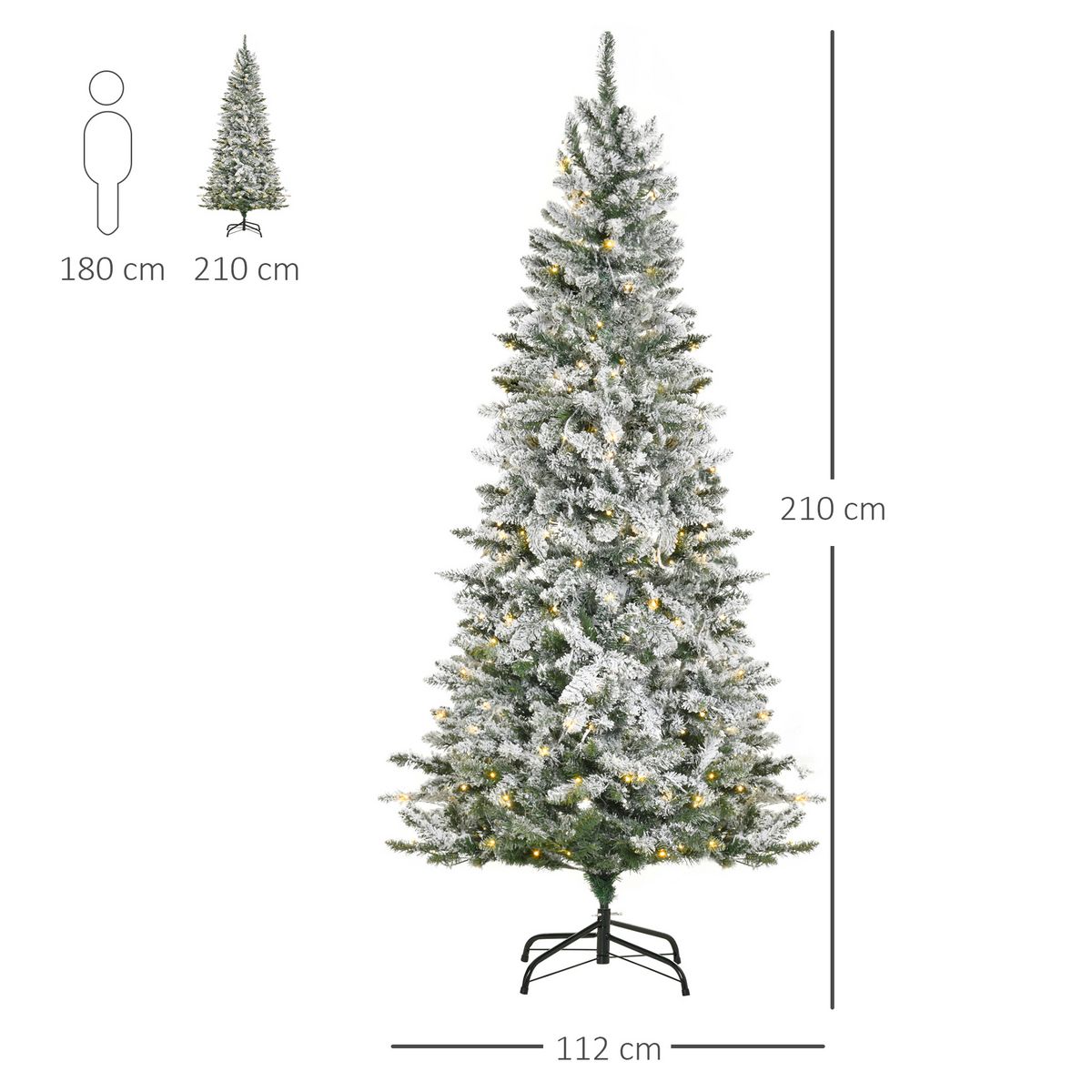 HOMCOM Sapin de Noël artificiel enneigé lumineux LED x 250 multicolore Ø 112 x 210H cm 829 branches vert blanc