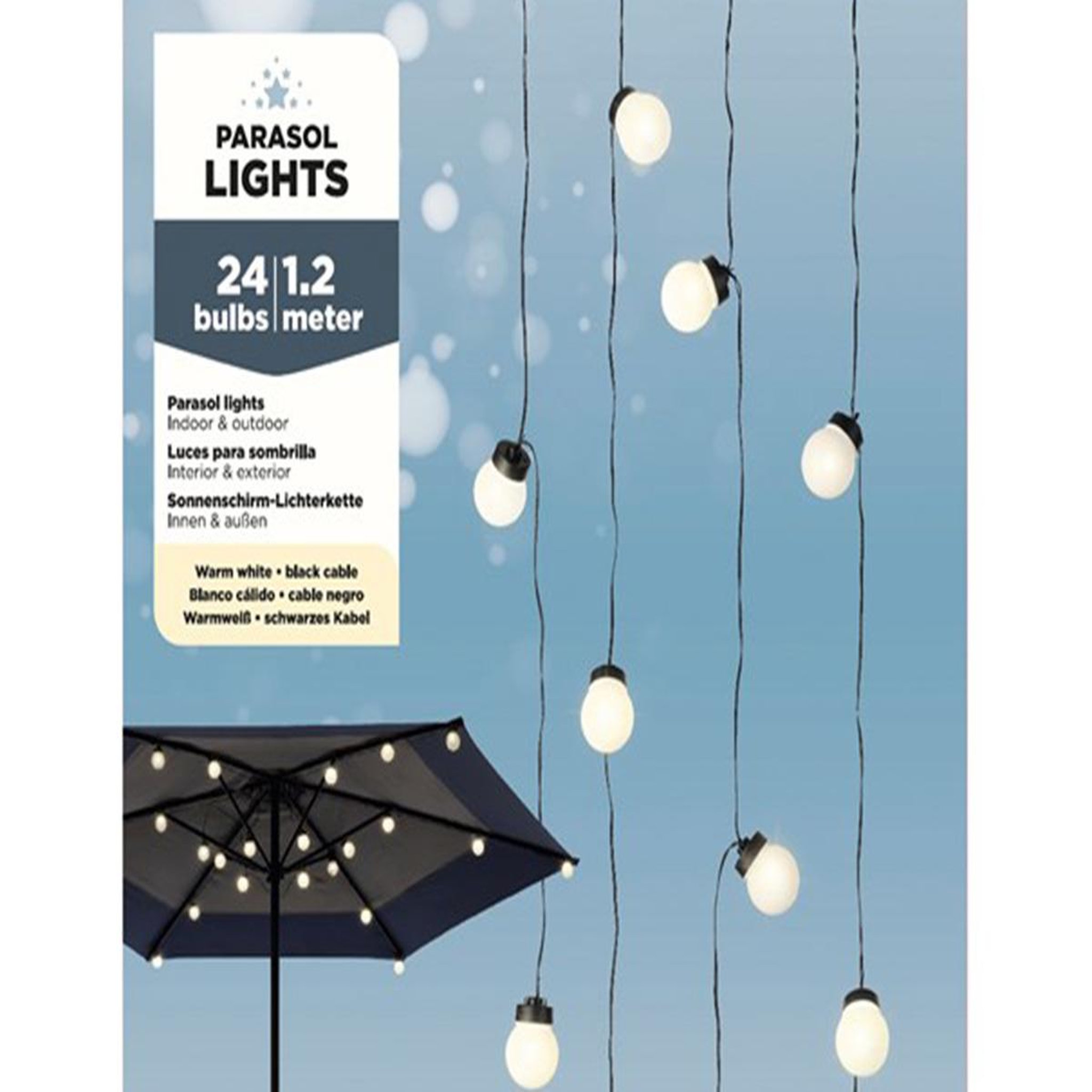 Voir la diapositive 3 : JARDIDECO Guirlande lumineuse extérieure 24 ampoules pour parasol - 1,20 m - Jardideco