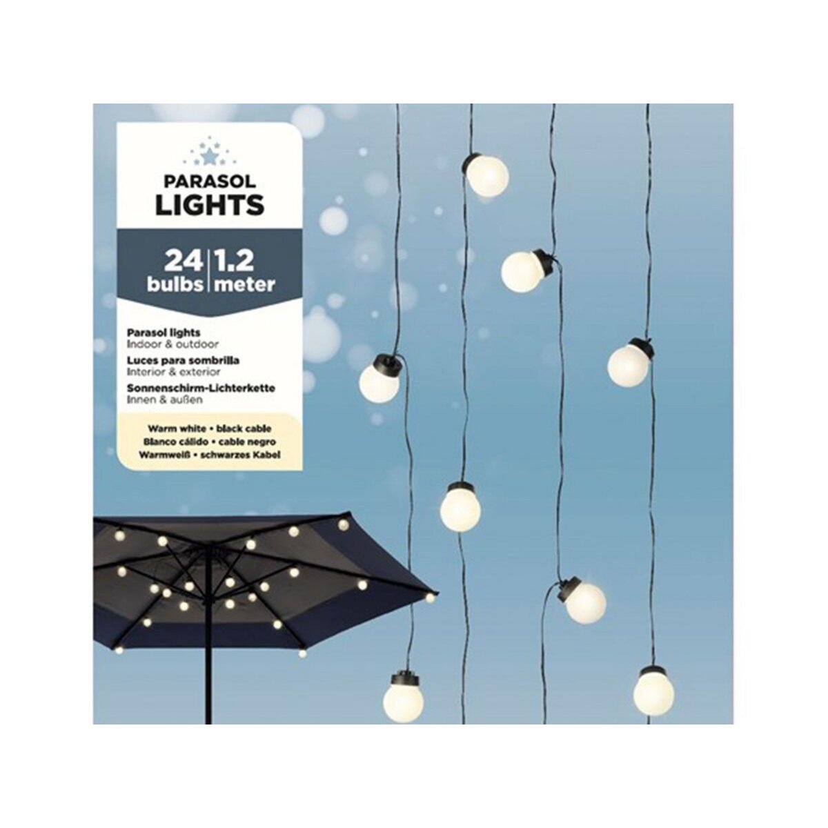 JARDIDECO Guirlande lumineuse extérieure 24 ampoules pour parasol - 1,20 m - Jardideco