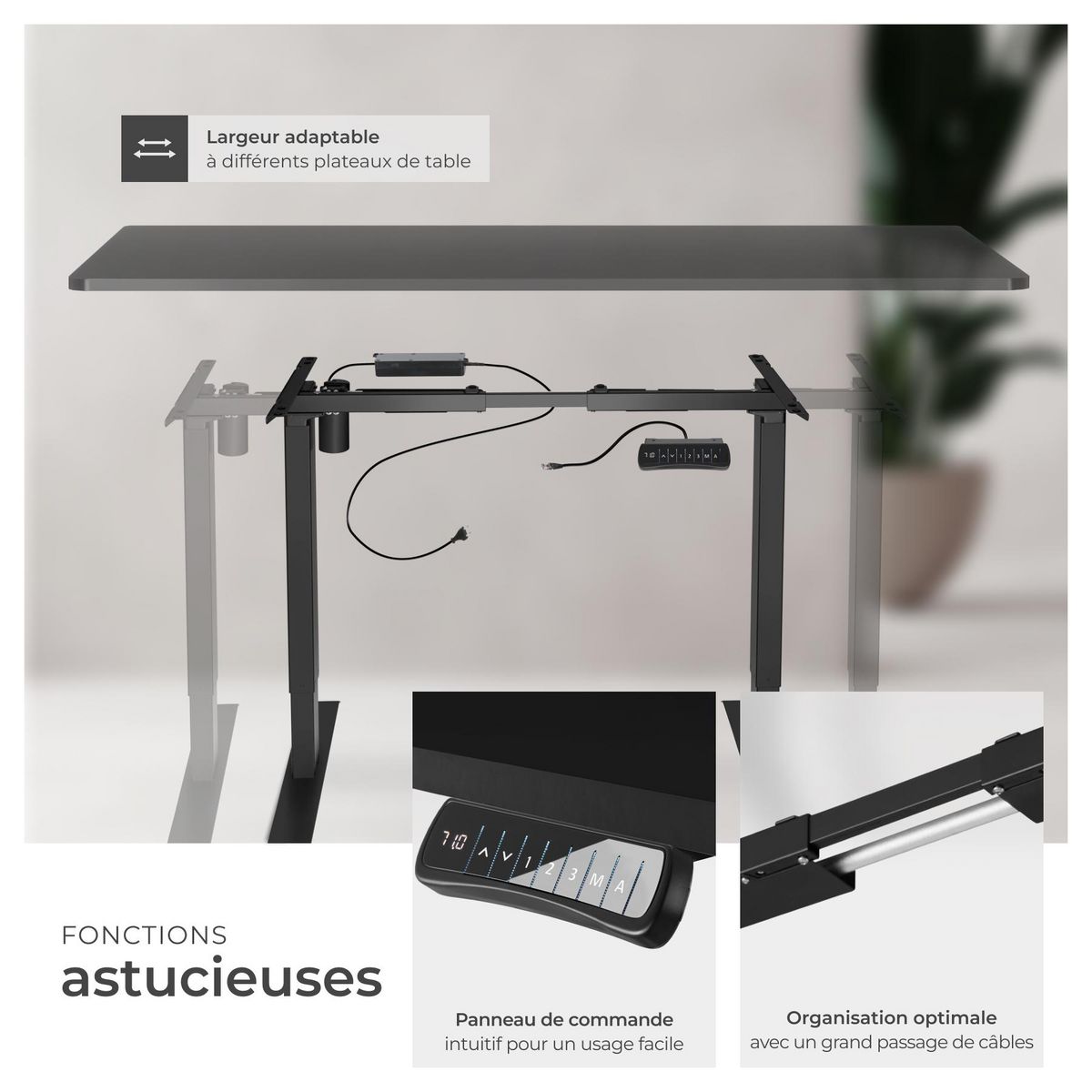 tectake Bureau assis debout avec réglage électrique de la hauteur