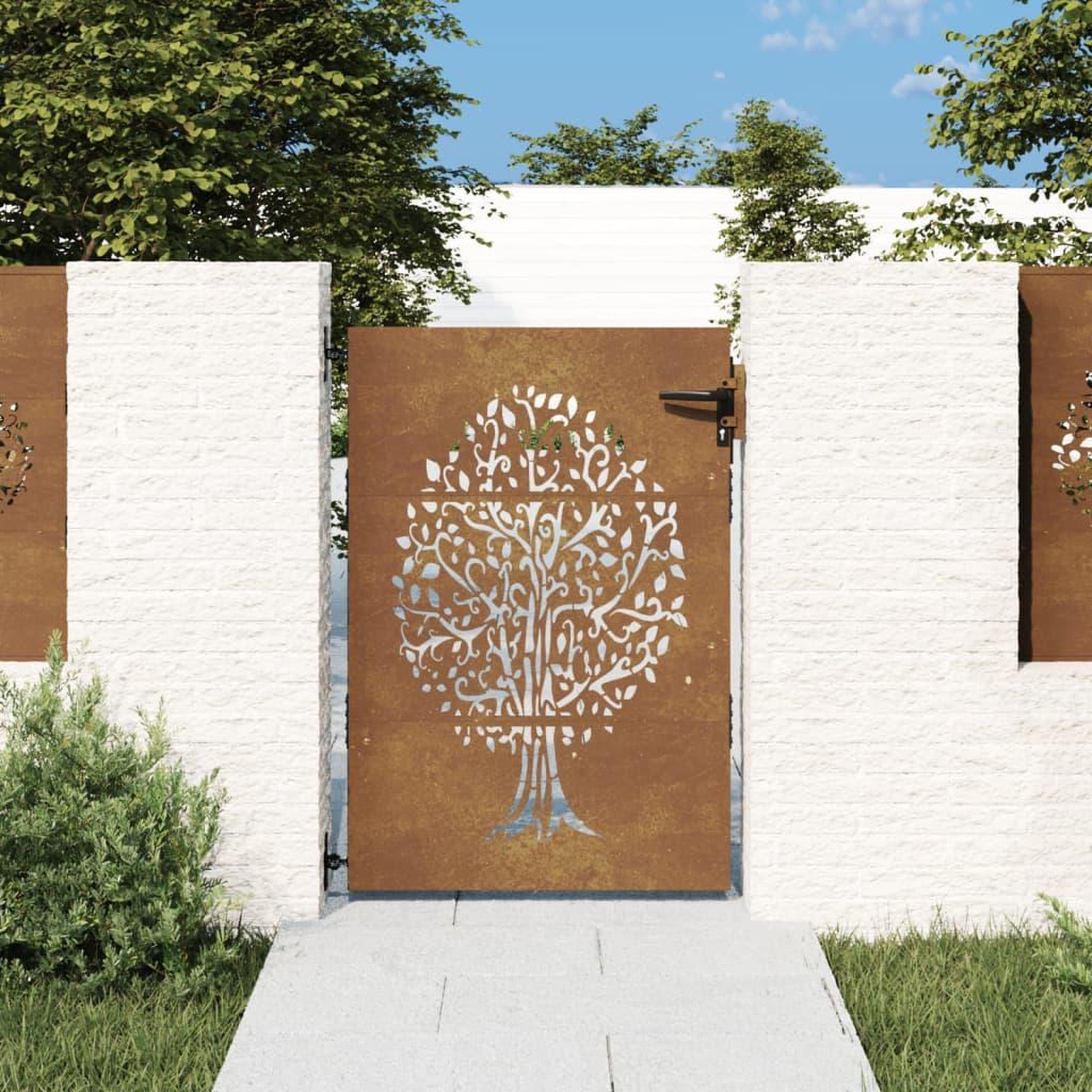VIDAXL Portail de jardin 85x125 cm acier corten conception de l'arbre