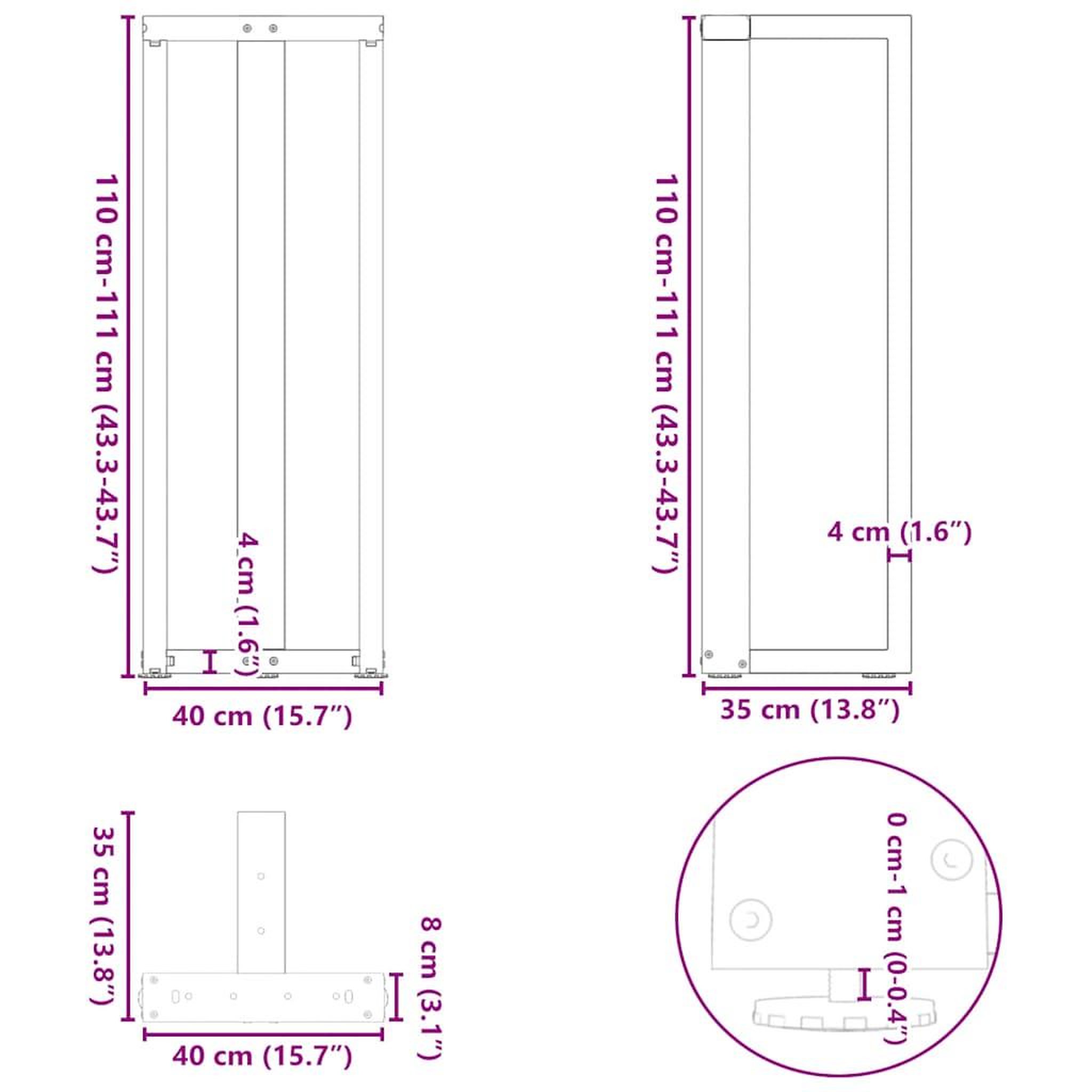 Voir la diapositive 6 : VIDAXL Pieds de table de bar forme de T 2 pcs blanc 40x35x(110-111) cm