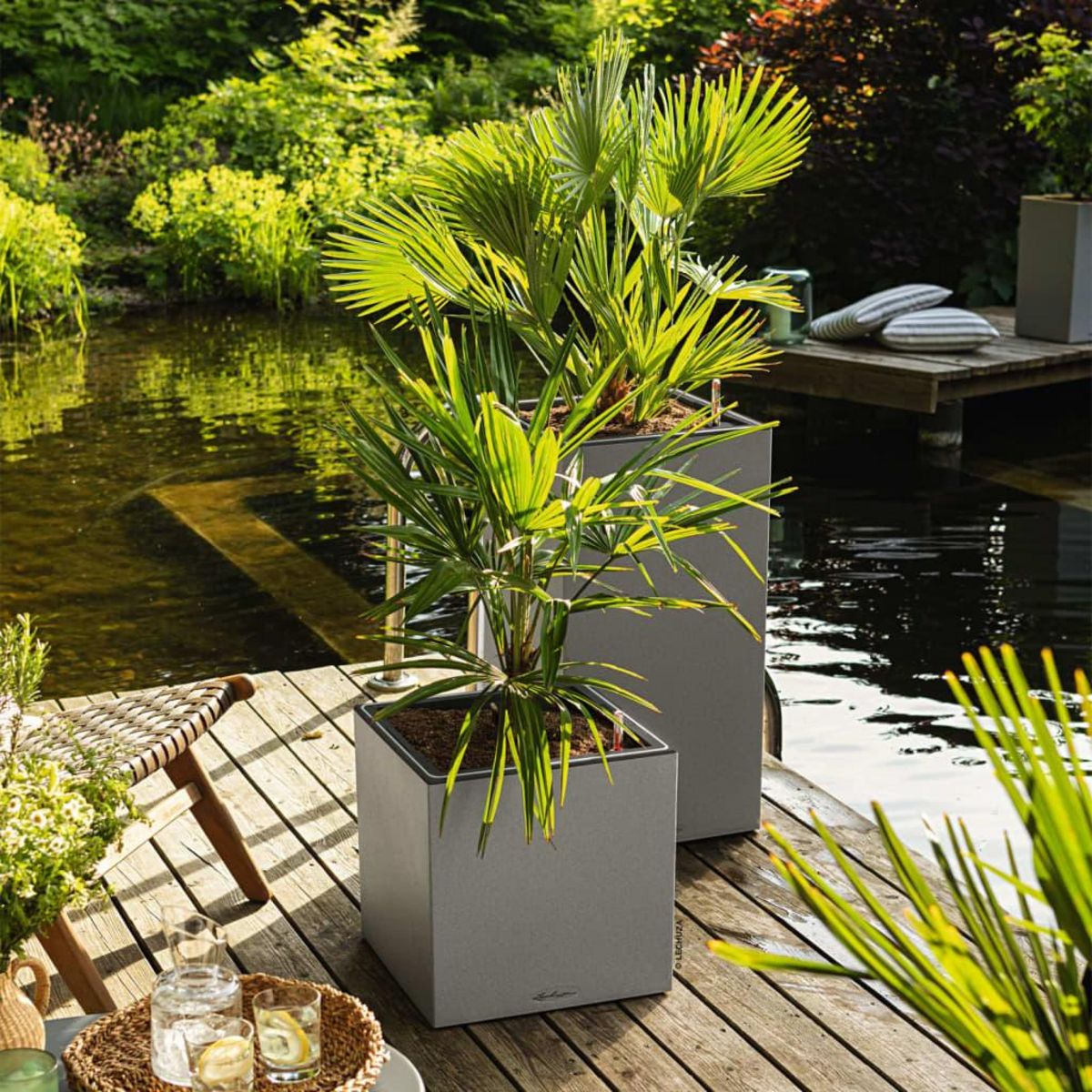 LECHUZA LECHUZA Jardiniere CANTO Stone 40 LED High ALL-IN-ONE 40x40 cm