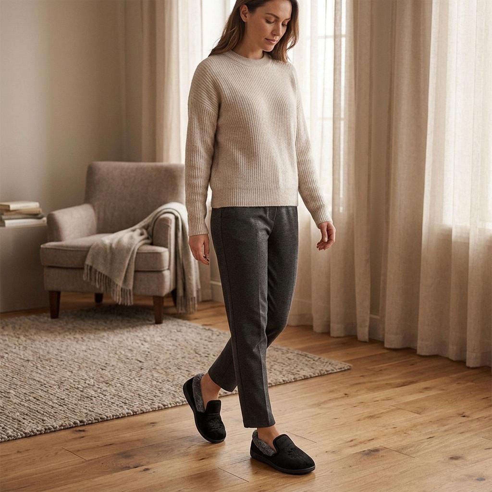Voir la diapositive 4 : OZABI OZABI Pantoufles Femme Velours Charentaises Chaudes Antidérapantes