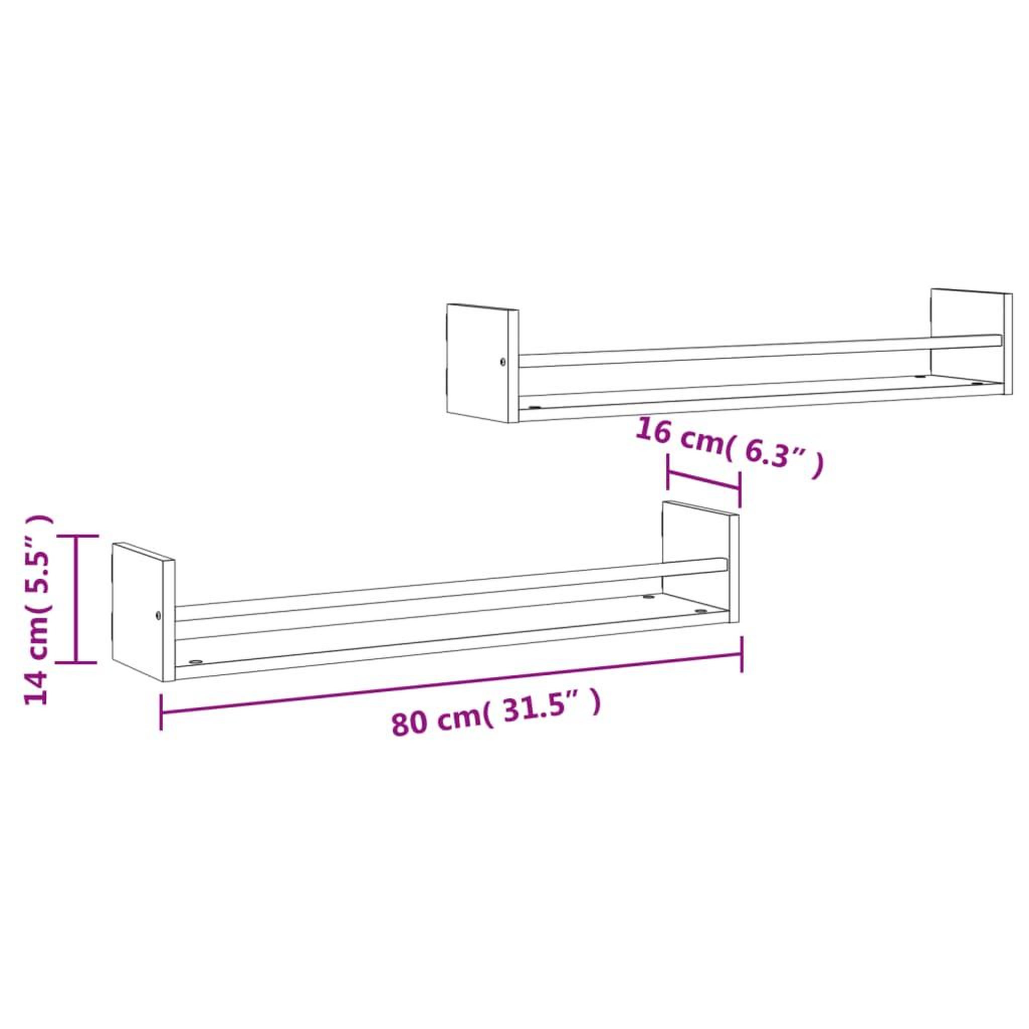 Voir la diapositive 6 : VIDAXL Etageres murales avec barres 2 pcs chene sonoma 80x16x14 cm