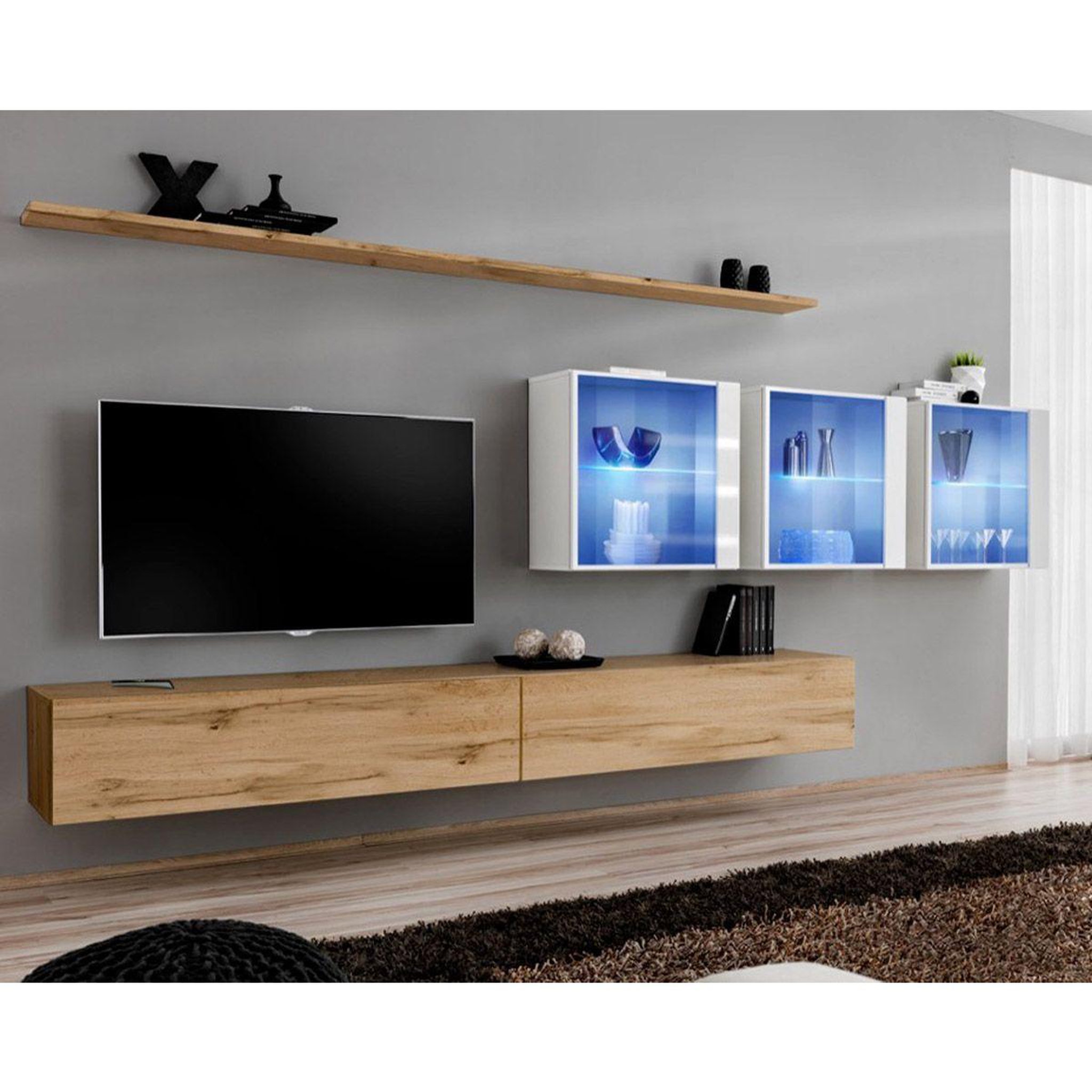 Paris Prix Meuble tv mural design  switch xvii  340cm naturel & blanc