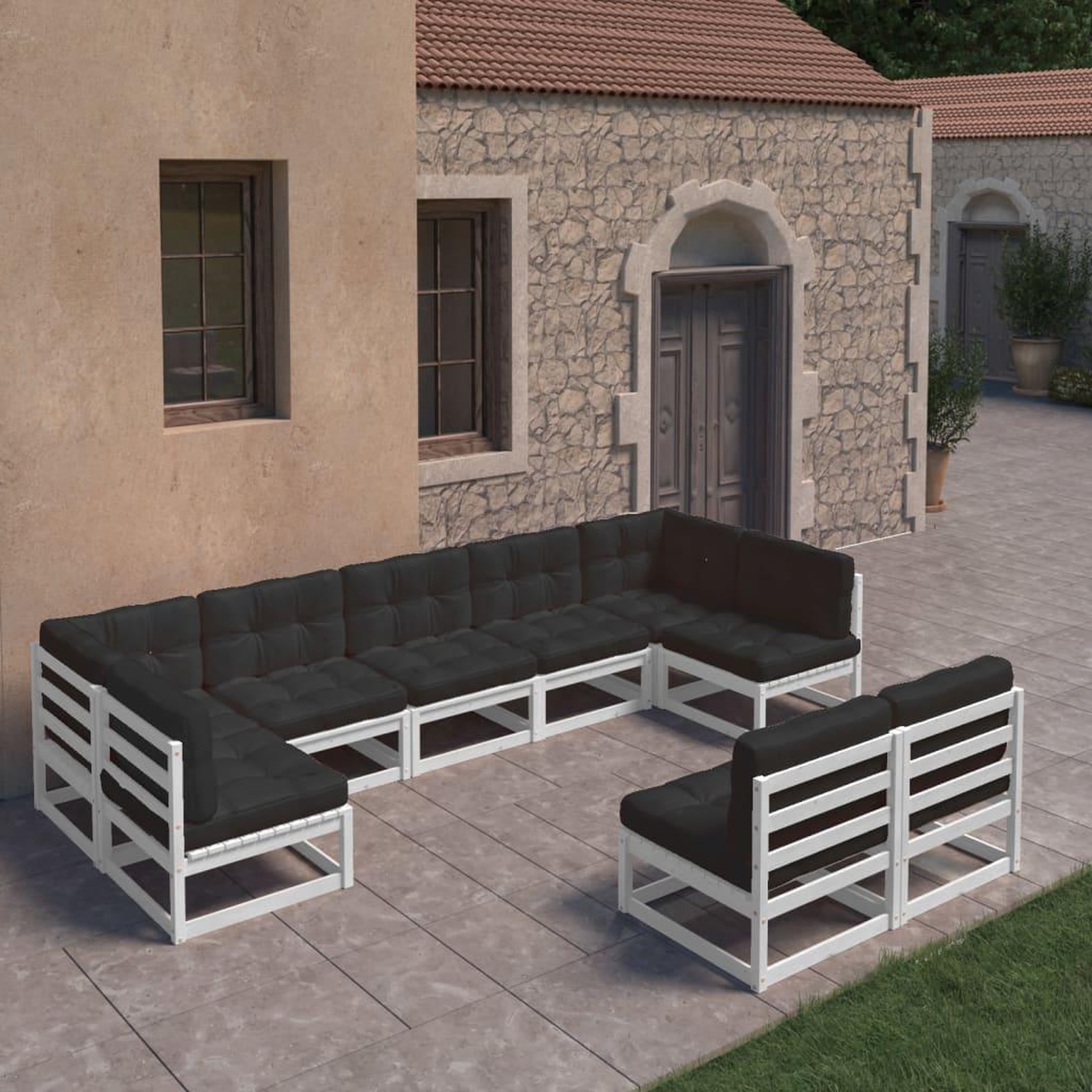 Voir la diapositive 1 : VIDAXL Salon de jardin 9 pcs avec coussins Blanc Bois de pin massif