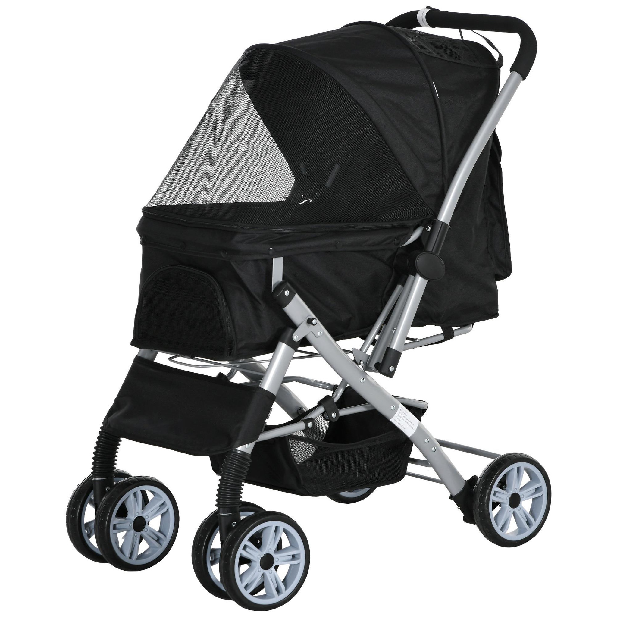 Voir la diapositive 1 : PAWHUT Poussette buggy pliable chien chat panier et sac de rangement attaches sécurité housse réglable poignée réversible acier oxford noir