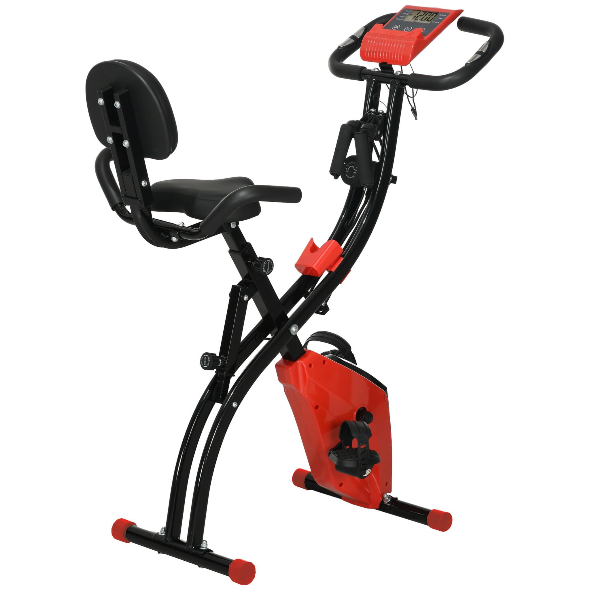 Voir la diapositive 1 : HOMCOM Vélo d'appartement pliant 8 niveaux de résistance magnétique dossier selle réglable poignées ergonomiques écran LCD multifonction suspensions support tablette acier