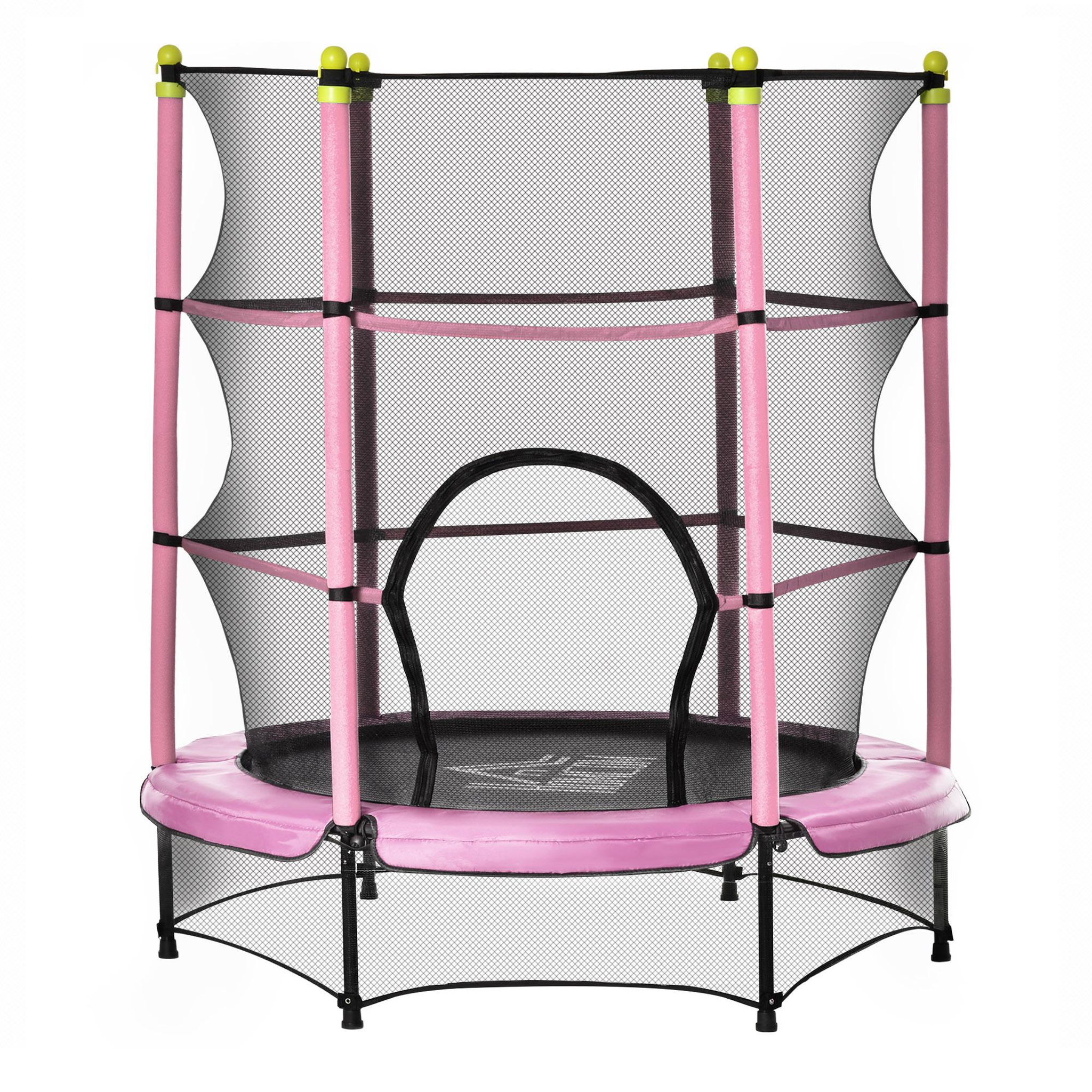 Voir la diapositive 1 : HOMCOM Trampoline enfant Ø 1,40 × 1,60H m filet de sécurité porte zipée couvre-ressorts 6 poteaux rembourrés inclus rose