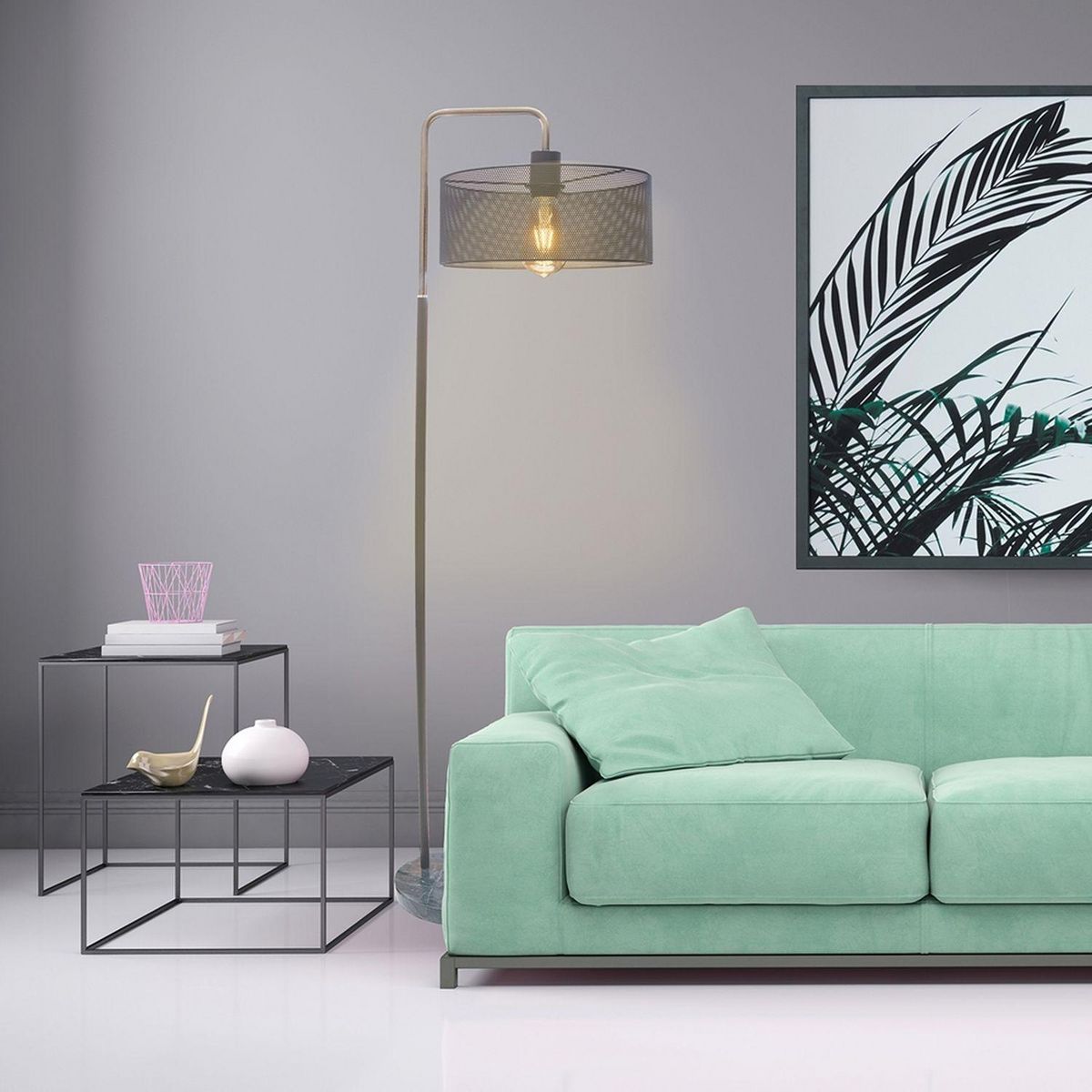 The Home Deco Factory Lampadaire moderne ajouré Yvan - Socle en marbre - H. 152 cm - Gris