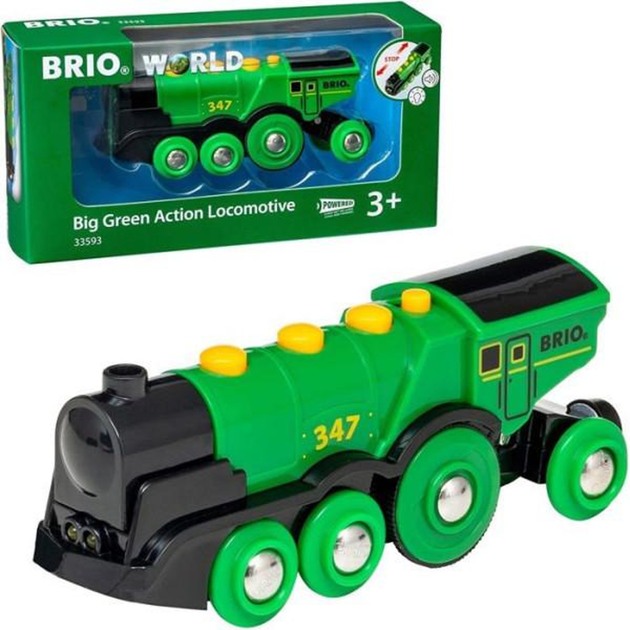 Voir la diapositive 2 : Brio Locomotive verte puissante a piles - brio - circuit de train en bois - accessoire son & lumiere - des 3 ans