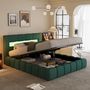 Voir la diapositive 2 : CONCEPT USINE Lit nuage coffre LED 140x190cm velours vert OMAHA