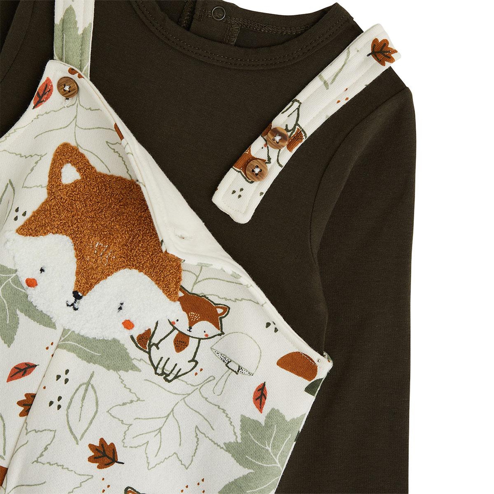 Voir la diapositive 3 : PETIT BEGUIN Ensemble salopette bébé en molleton et t-shirt ginkgo