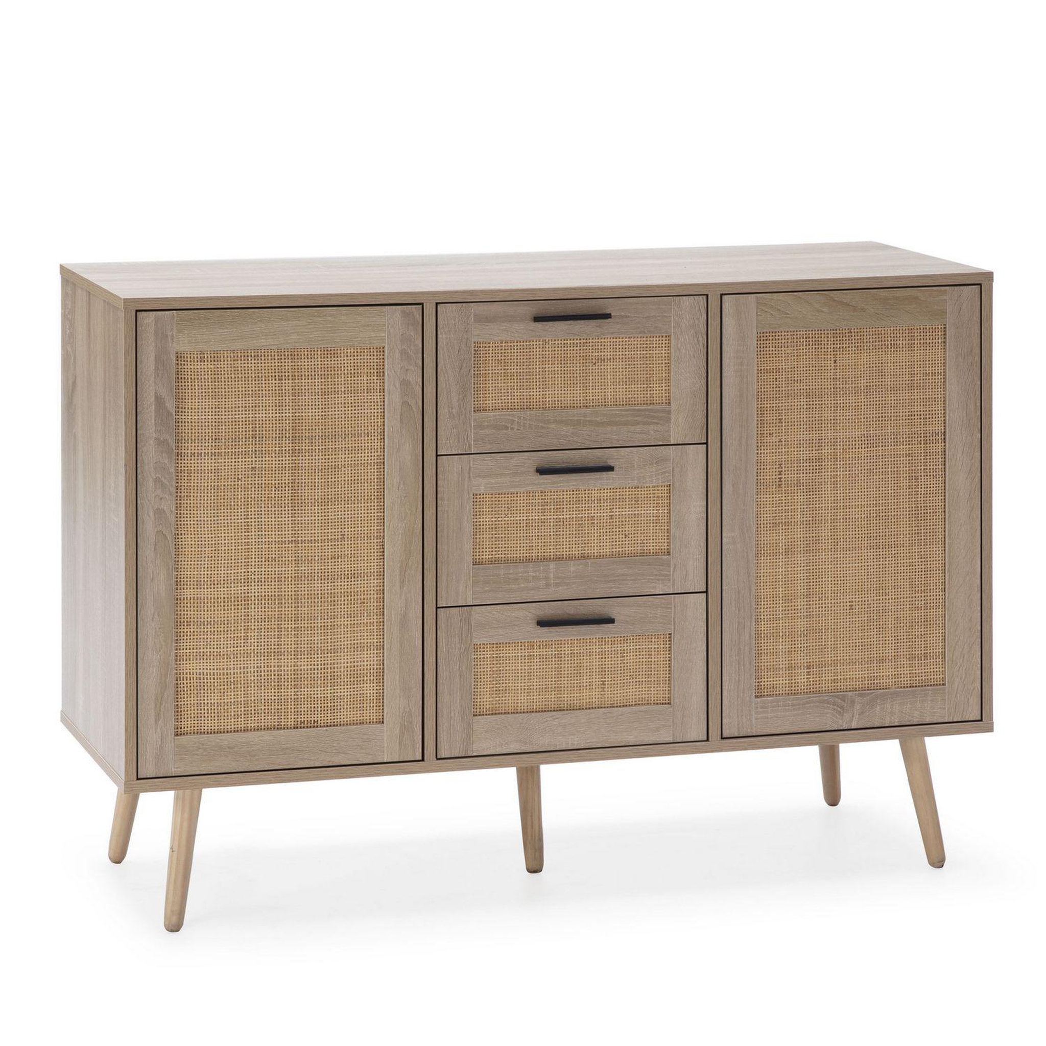VS VENTA-STOCK Buffet Dalia 3 tiroirs et 2 portes couleur chêne, 120 cm longueur