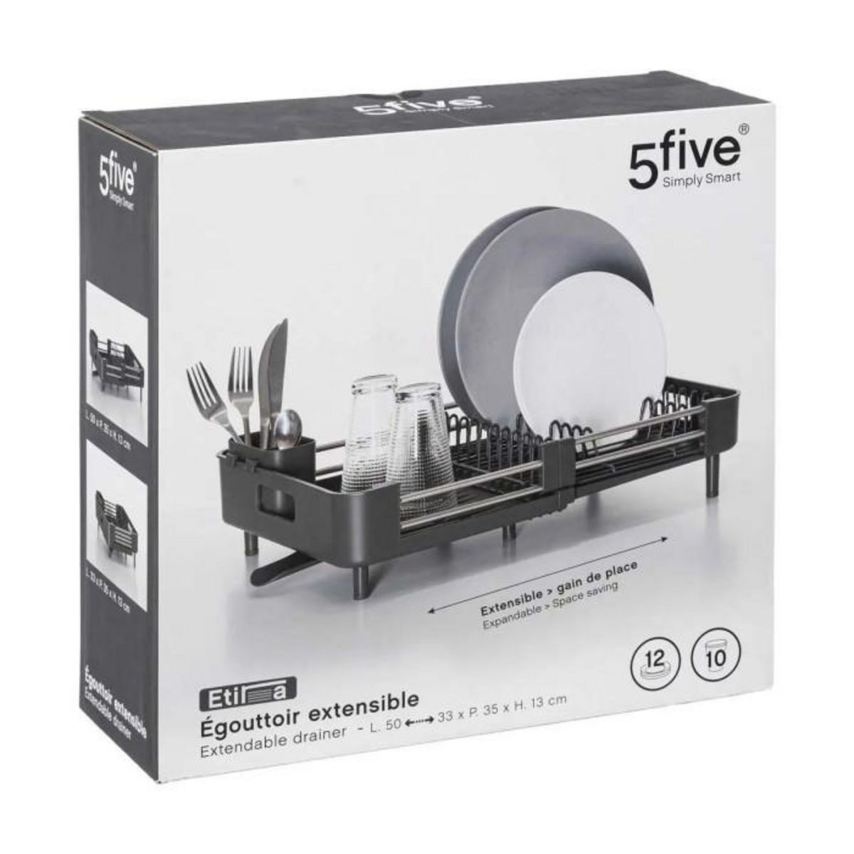 FIVE Égouttoir Extensible avec Plateau  Etira  50cm Gris