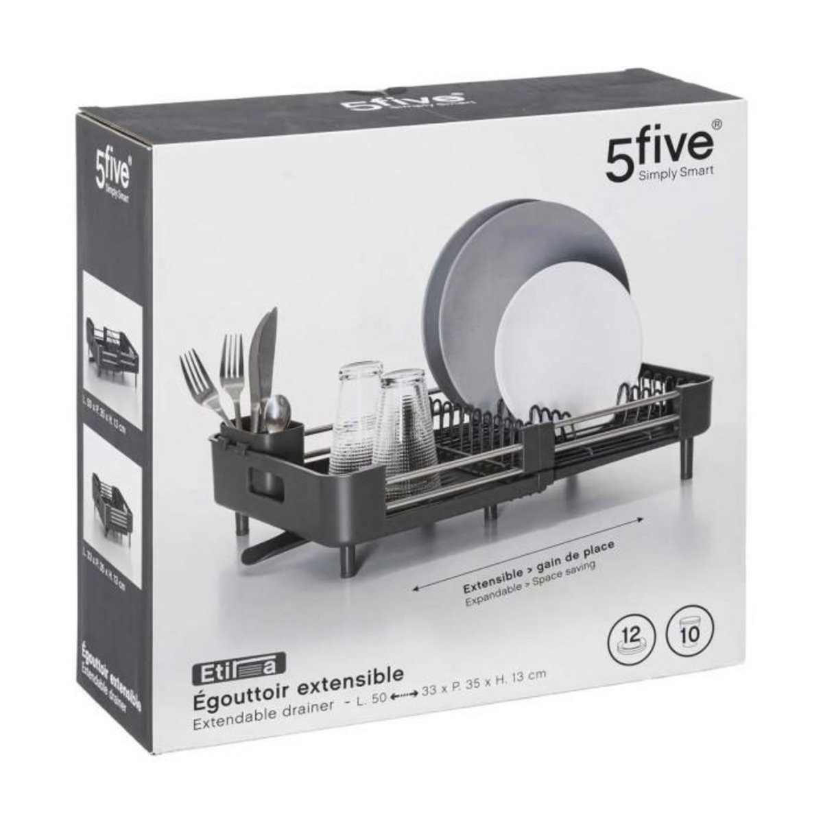 FIVE Égouttoir Extensible avec Plateau  Etira  50cm Gris