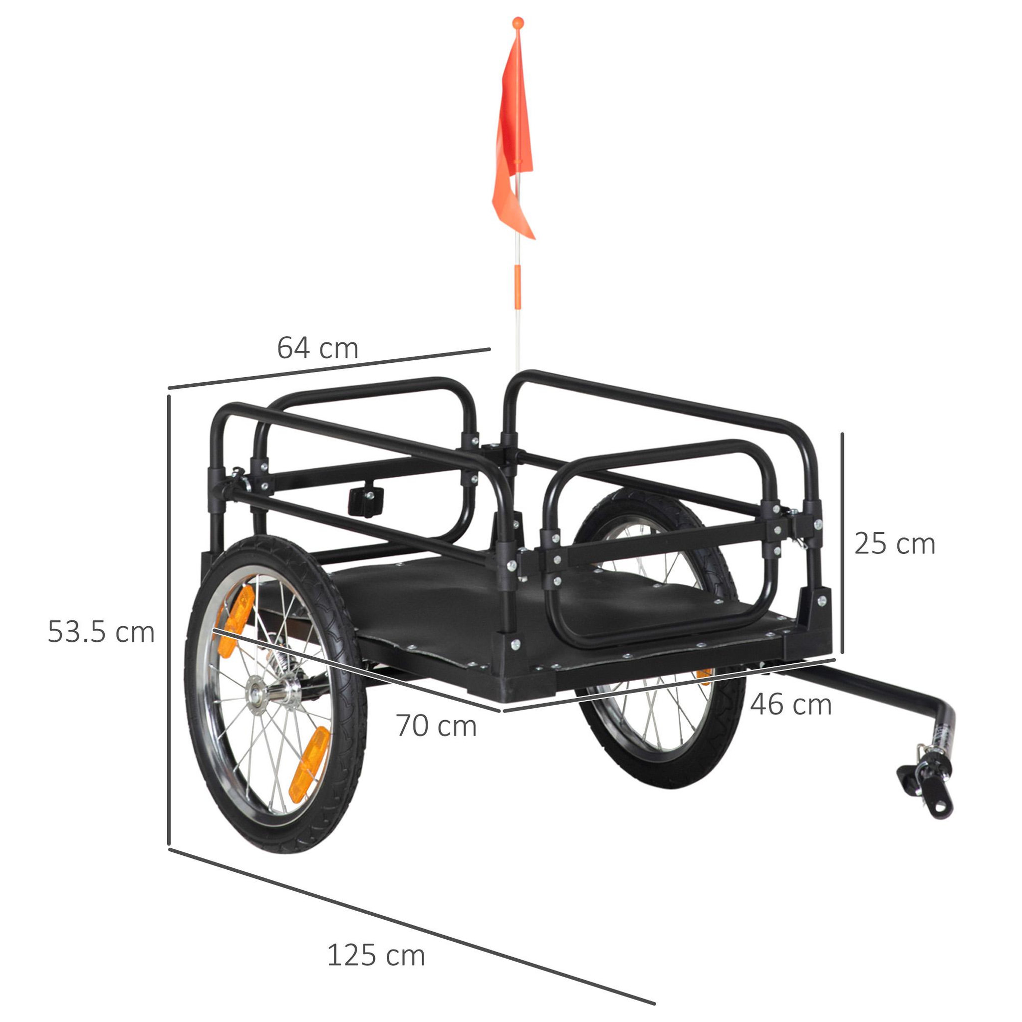 Voir la diapositive 3 : HOMCOM Remorque vélo remorque de transport pour vélo pliable 125l x 64l x 53,5h cm barre d'attelage universelle acier noir