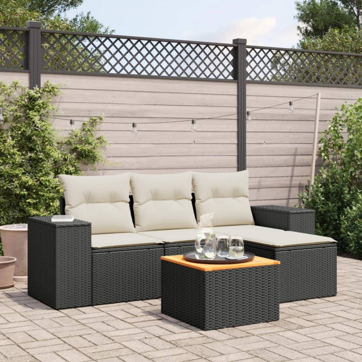 VIDAXL Salon de jardin 5 pcs avec coussins noir resine tressee