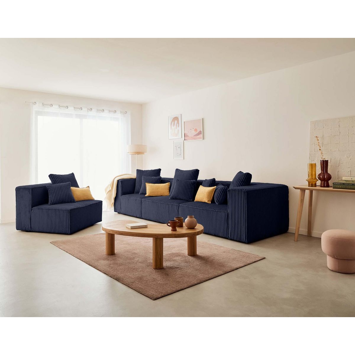 LISA DESIGN Colombine - canapé modulable d'angle gauche - 5 places - en velours côtelé grosses côtes